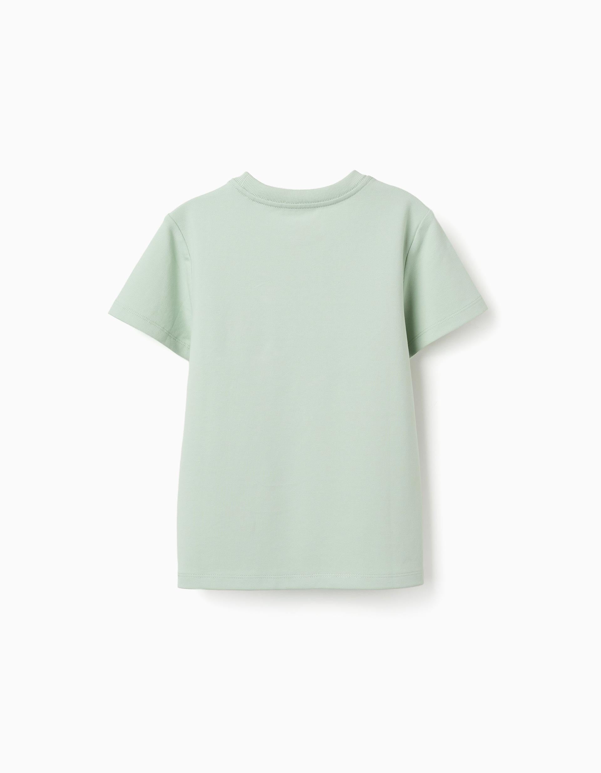 Cotton piqué T-shirt with pocket for boys, light green