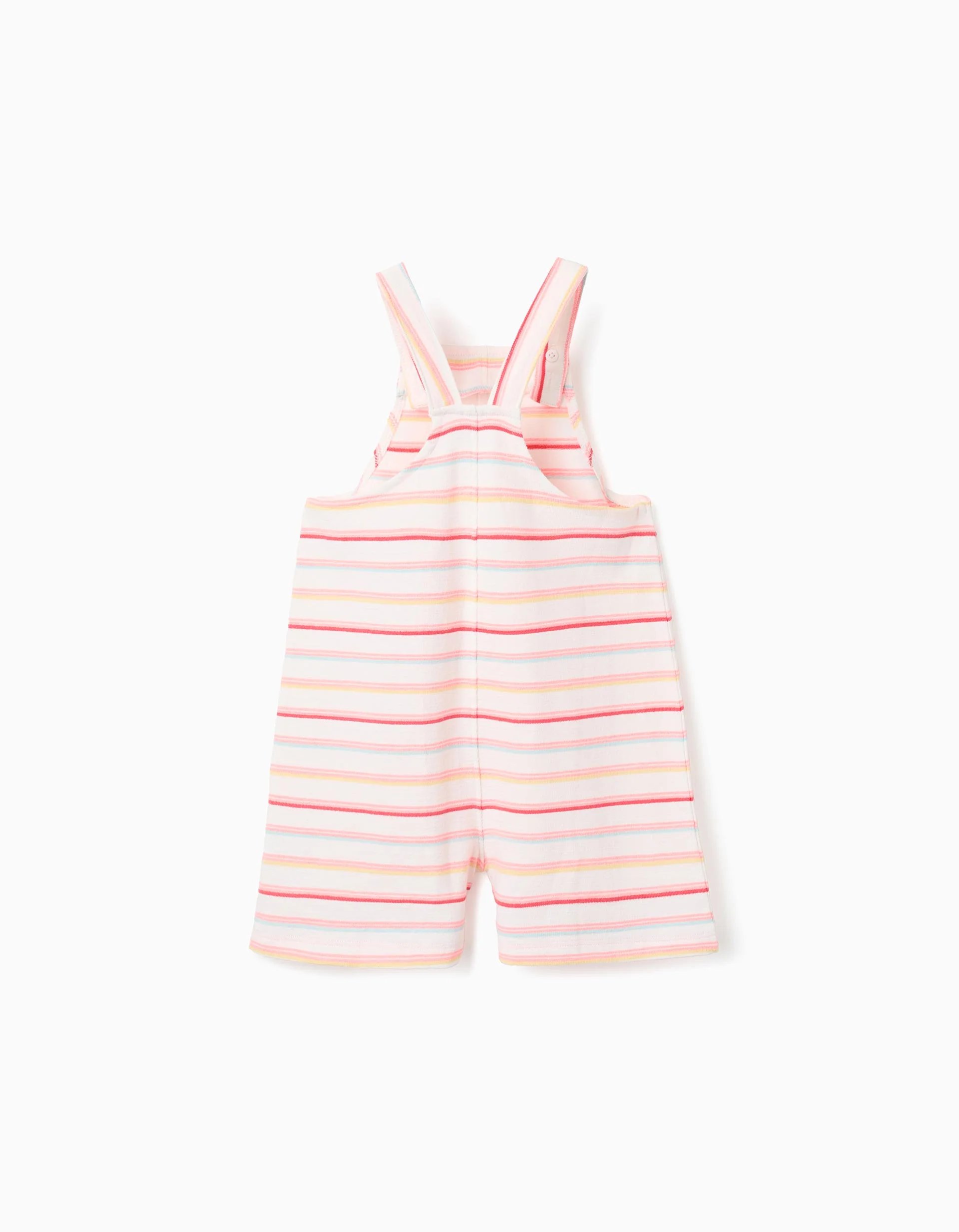 Striped cotton playsuit with front pockets for girls, multicolour
