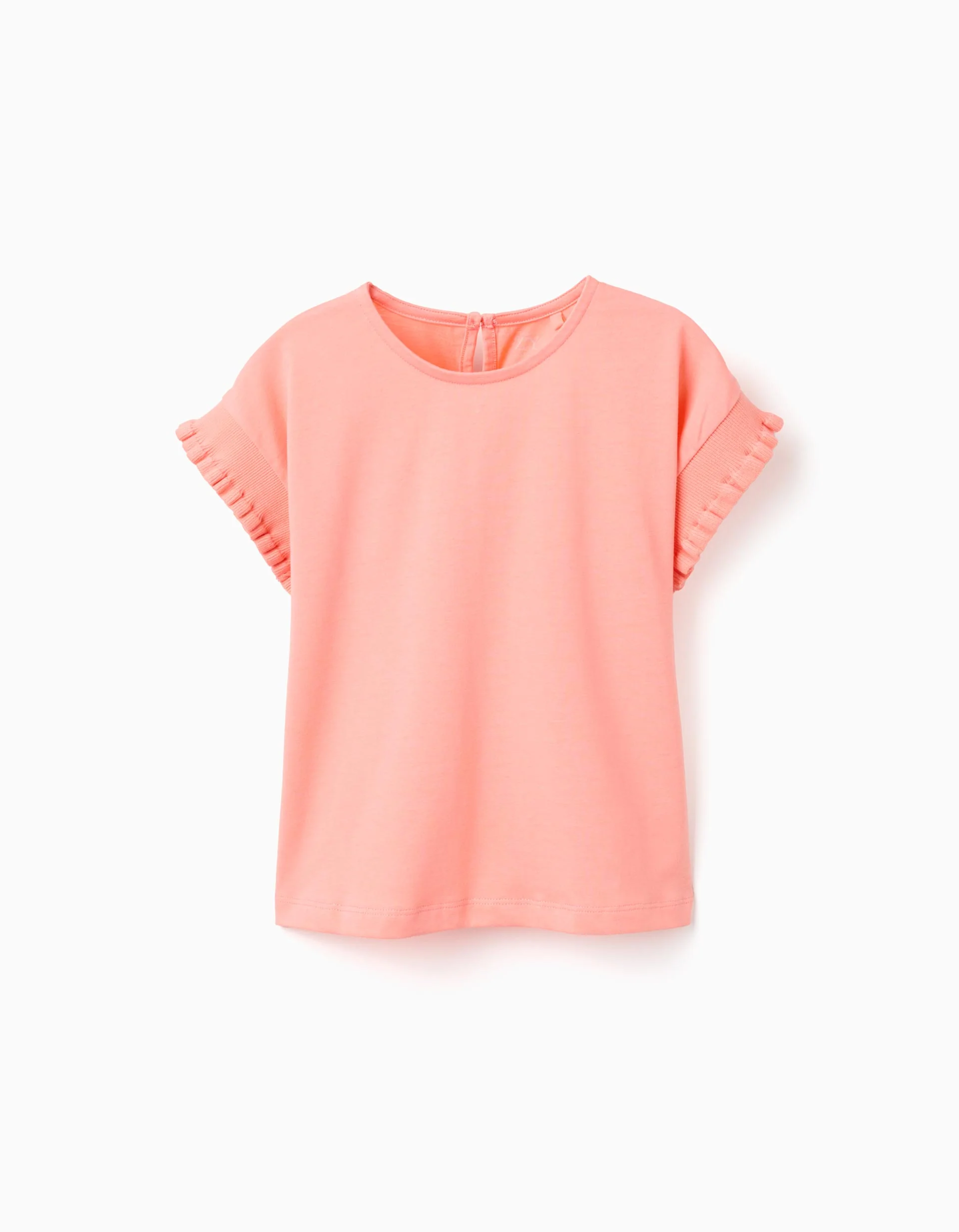 Cotton T-shirt with ruffled sleeves for girls, light coral
