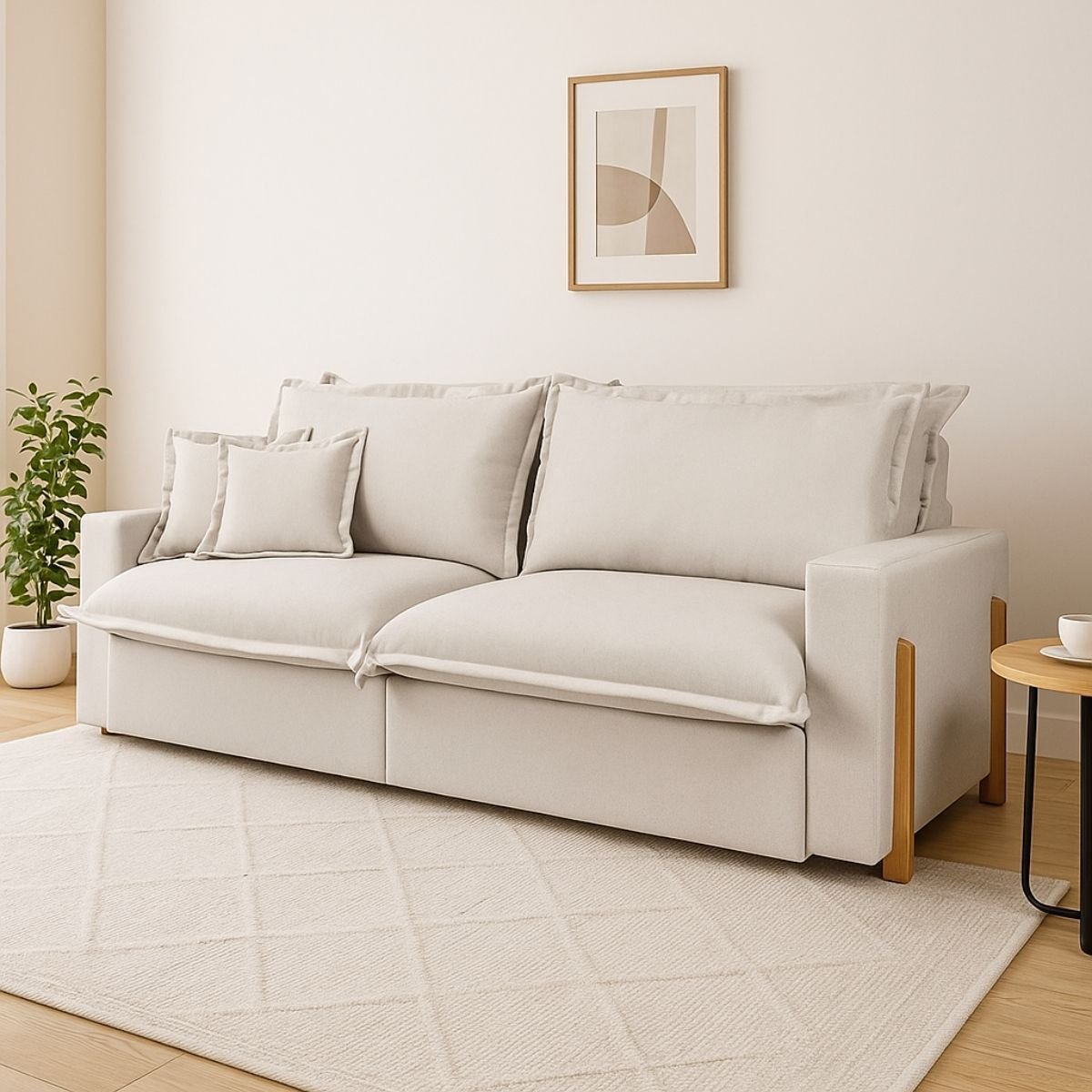 Sofá Retrátil Reclinável sem Caixa com Molas Ensacadas no Assento Tecido Linho Cru 2,00m