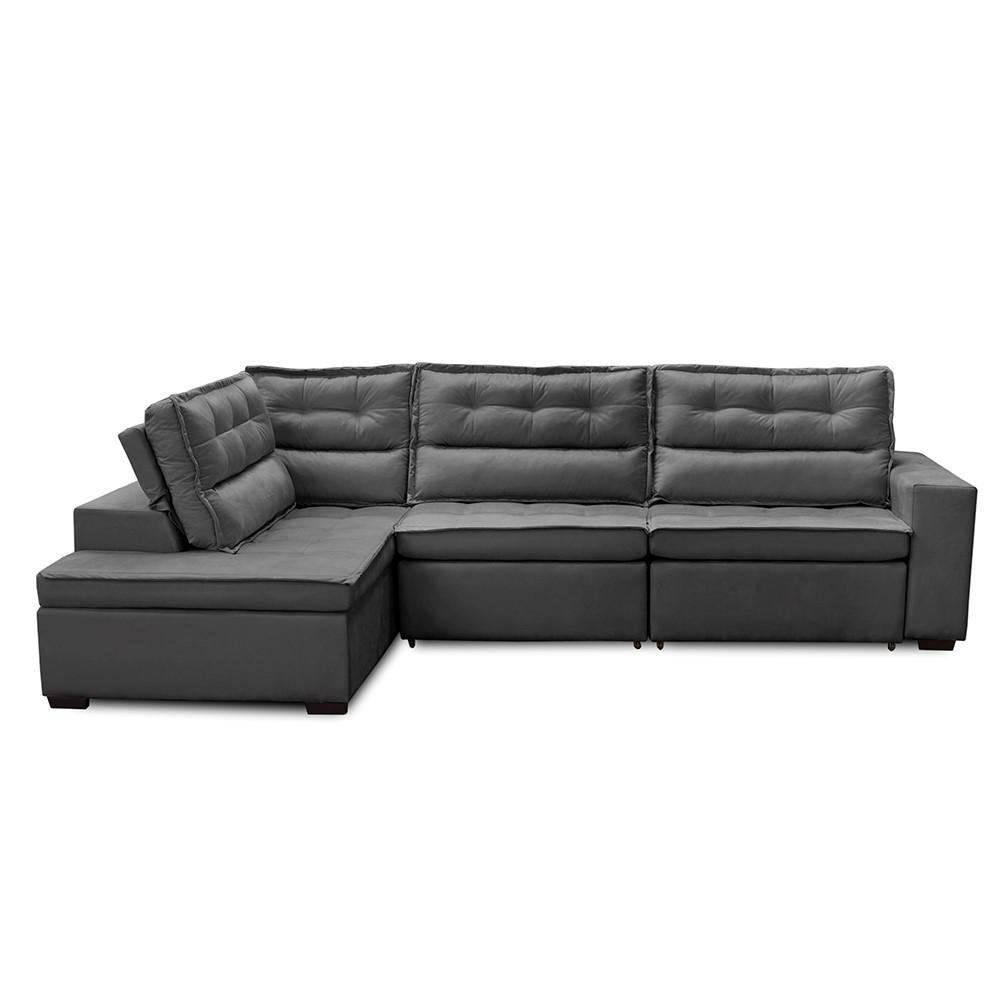 Sofá de Canto Retrátil e Reclinável com Molas 3,00x2,00 Esq Virginia Suede Cinza Adonai