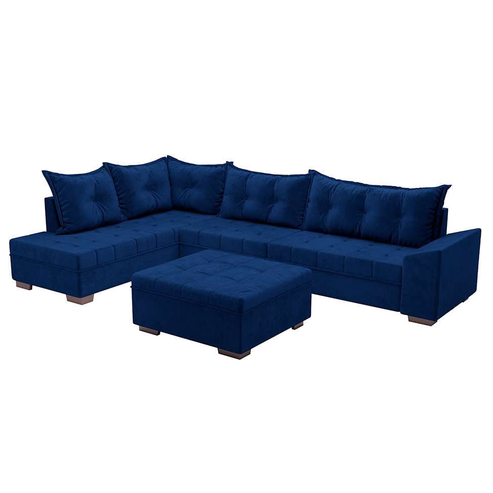 Sofá de Canto Itapema Veludo Azul em Promoção | Ofertas na Americanas