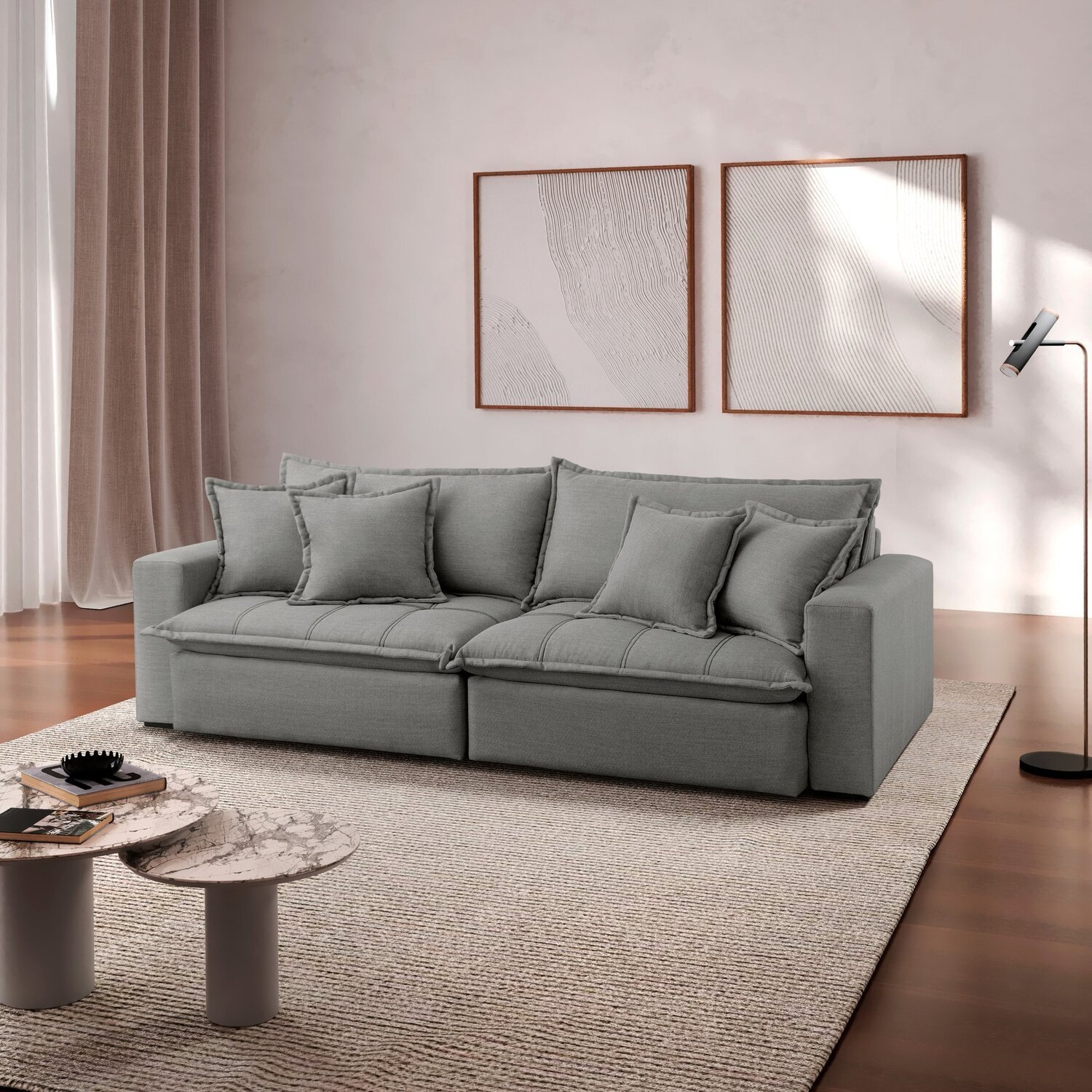 Sofá Cama Jupiter 3 Lugares Retrátil Reclinável 2,30m Linho com Molas Ensacadas