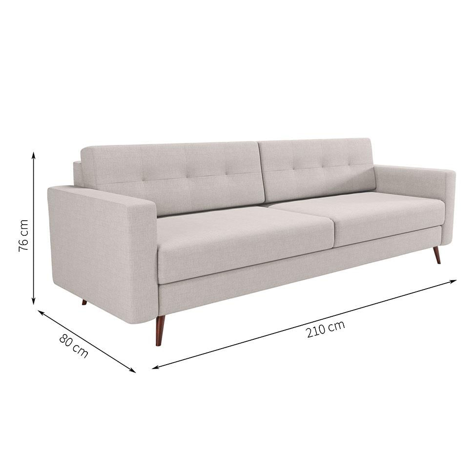 Sofá 3 Lugares Living Pé Palito Linho Cotton Cru 210 cm
