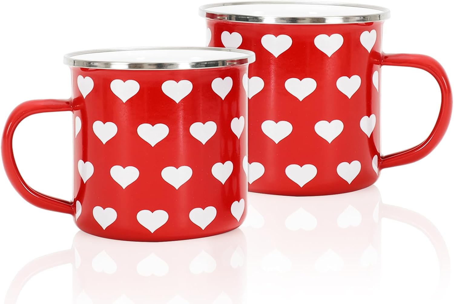 2Pcs Valentine's Day Enamel Mug Set Coffee Mug Red White Love Heart Drinking Cup for Wedding Birthday Valentine's Day Supplies Table Centerpieces  12oz