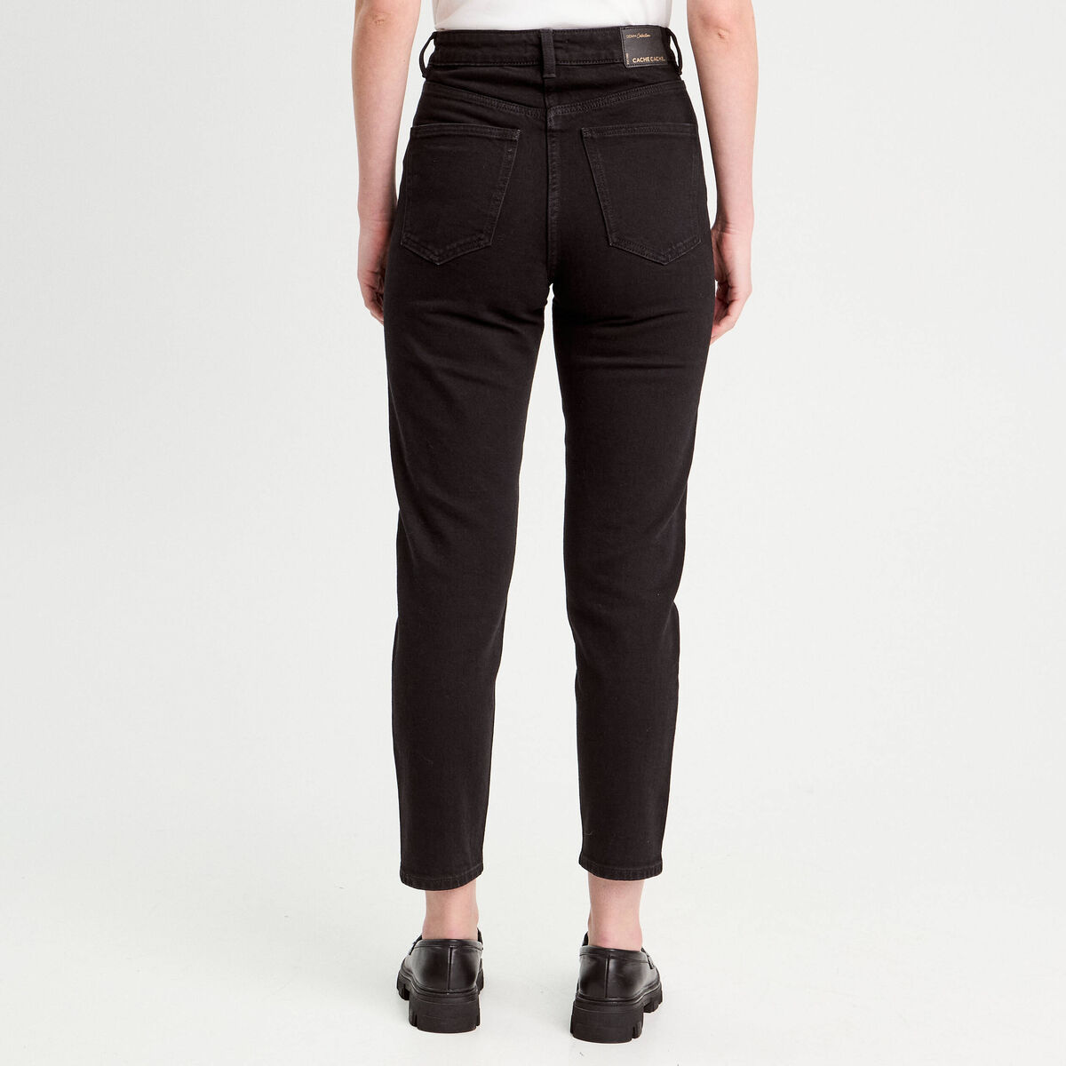 Jeans mom slim stretch denim noir femme