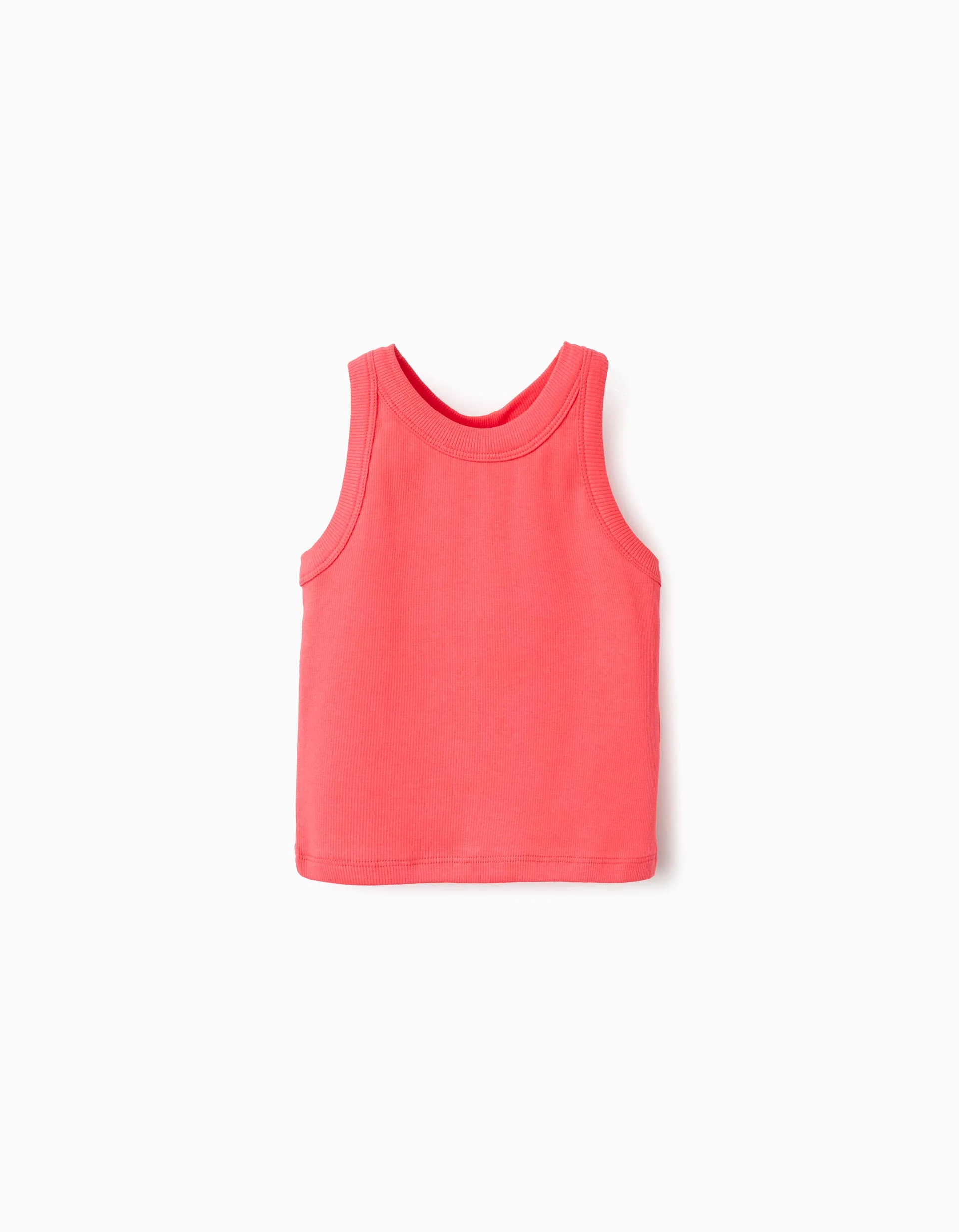 Ribbed cotton tank top for girls, coral