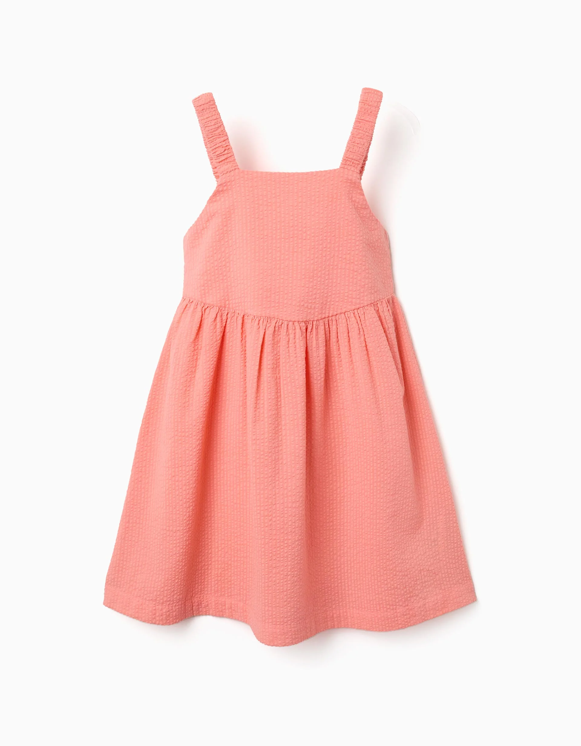 Sleeveless cotton dress with elastic straps for girls, light coral