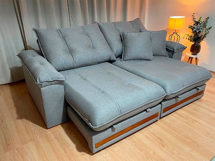 Sofá Retrátil Reclinável 2,50 M Linho Cinza A230 Gael