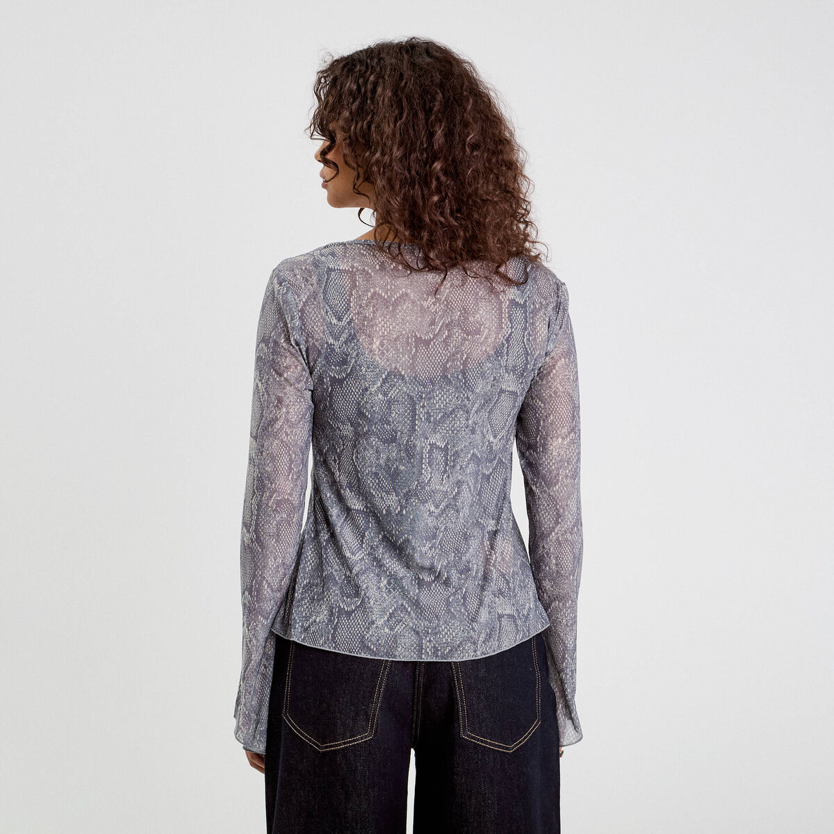 T-shirt manches longues noeuds bleu gris femme