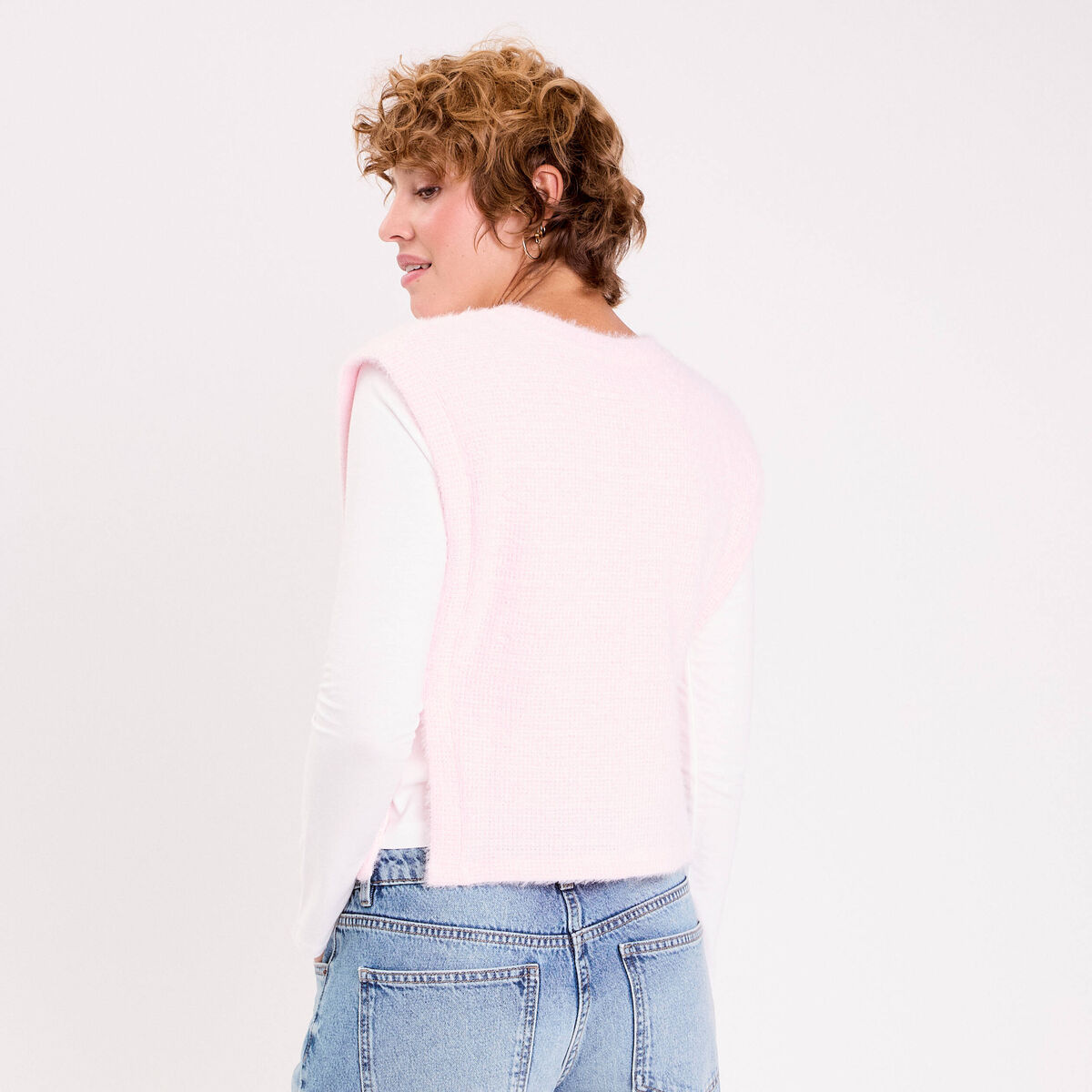 T-shirt pull sans manches 2-en-1 rose clair femme