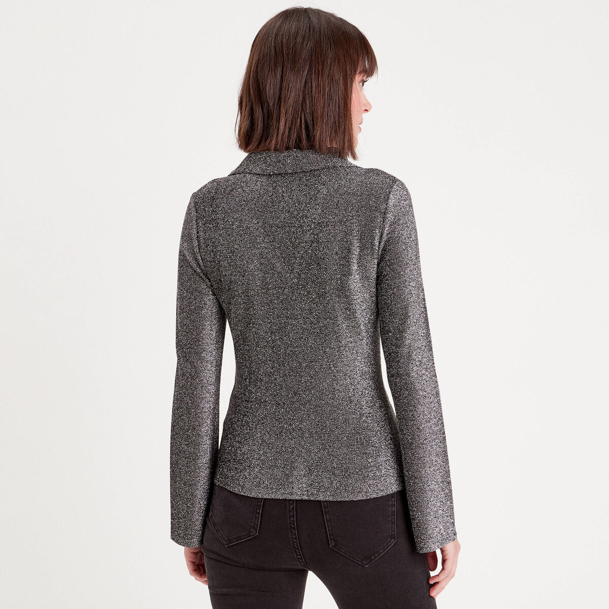 Chemise fils métallisés gris argent femme