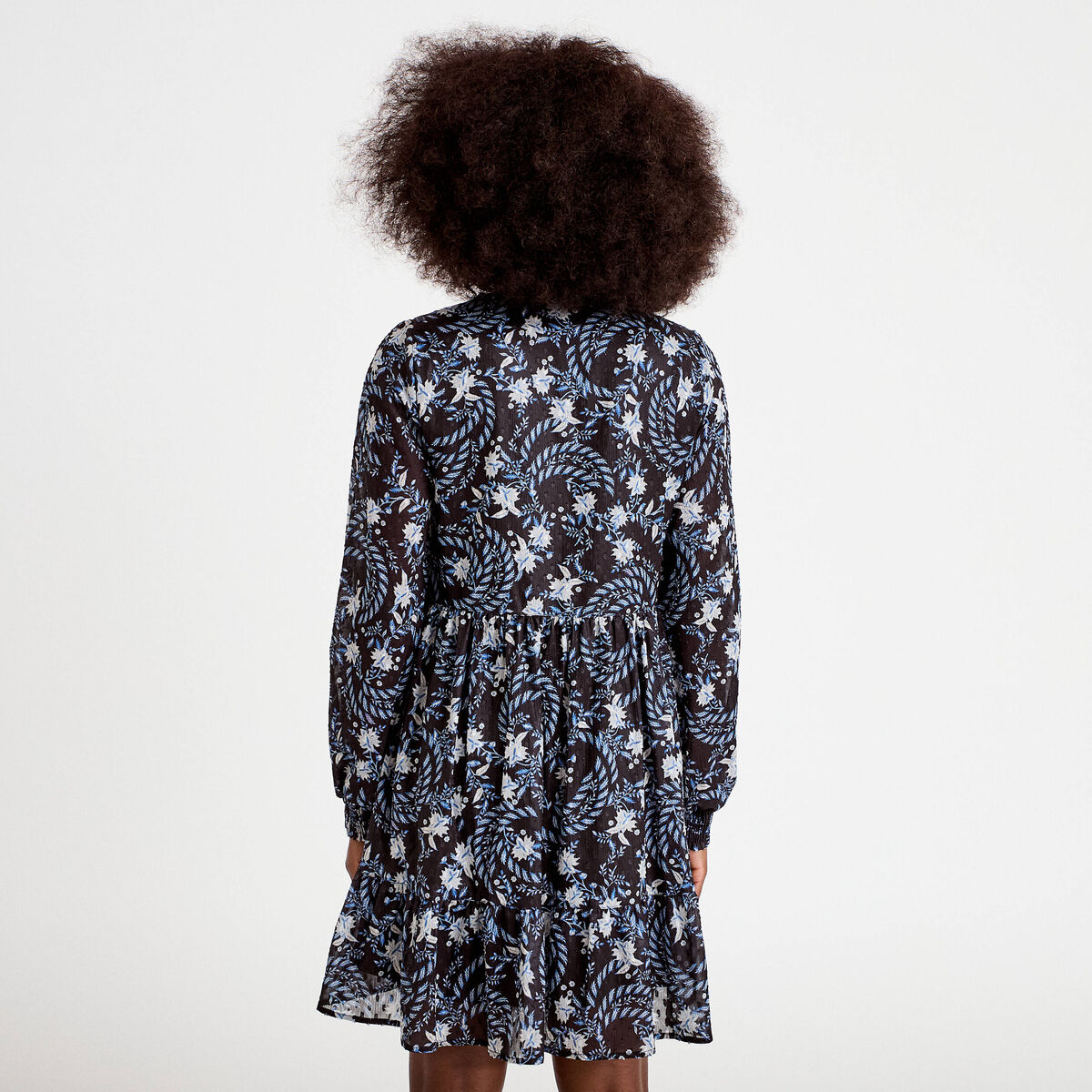 Robe droite col v manches longues noir femme