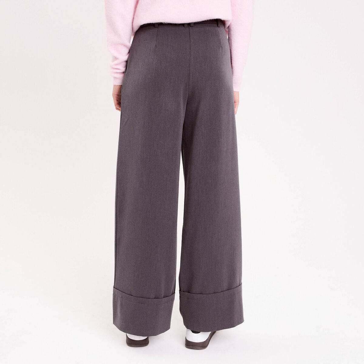 Pantalon large taille standard gris clair femme