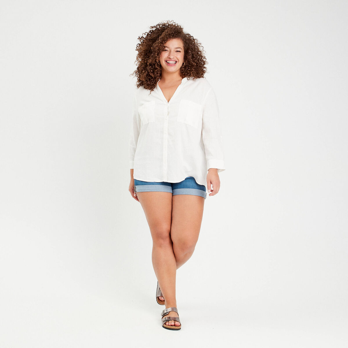 Chemise manches 3/4 contenant du lin ecru femme