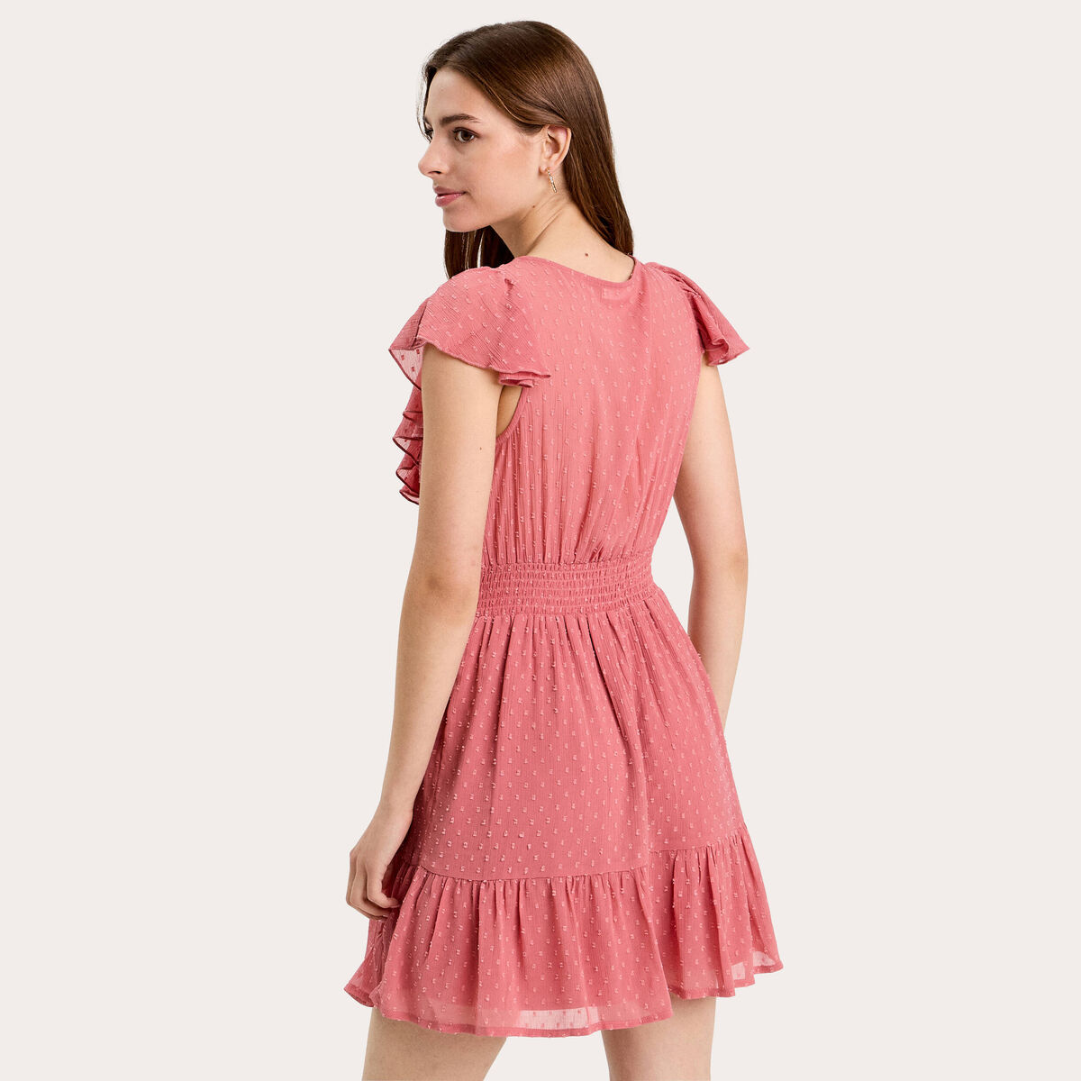 Robe évasée plumetis vieux rose femme