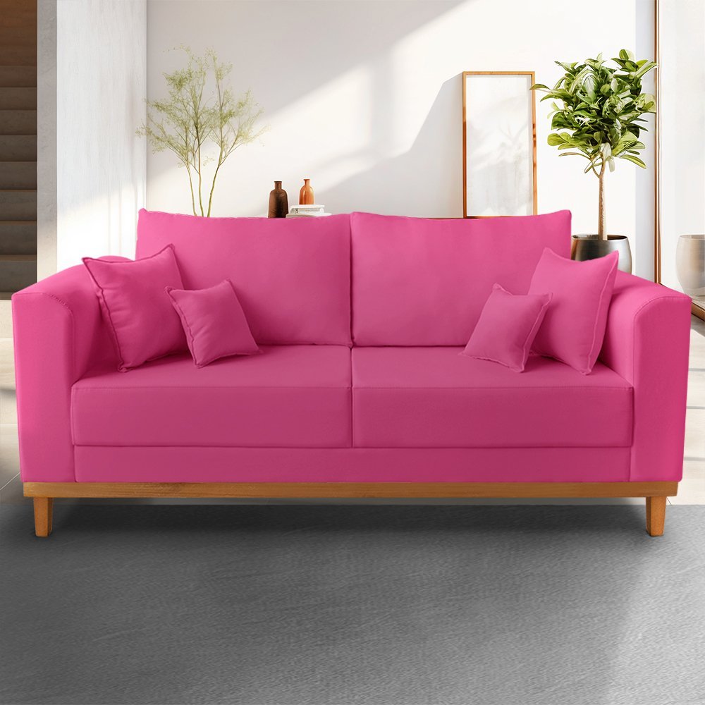 Sofá Vintage Viena 3 Lugares Suede Pink - Madeira Prima Deccor
