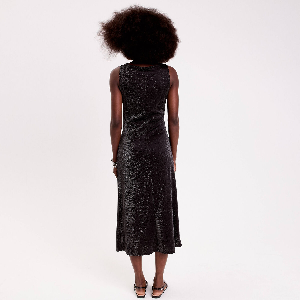 Robe longue fils métallisés noir femme