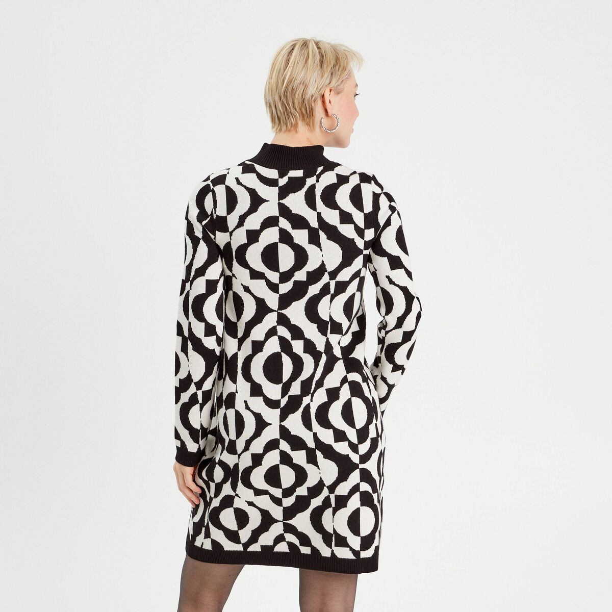 Robe pull droite col montant blanc femme