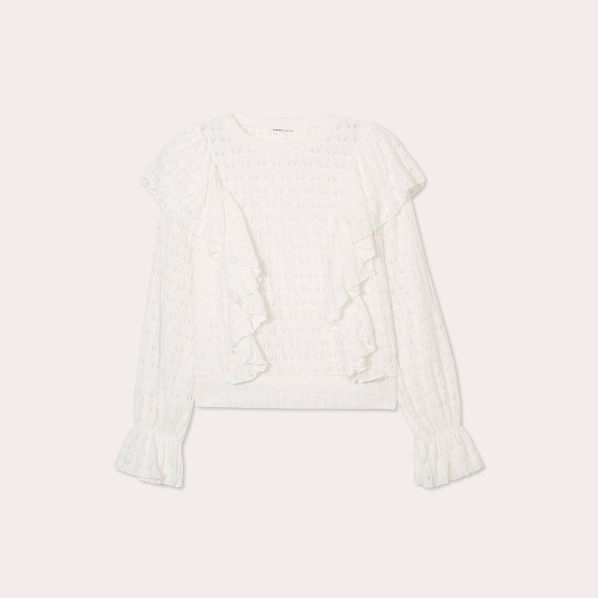Blouse ajourées volants ecru femme