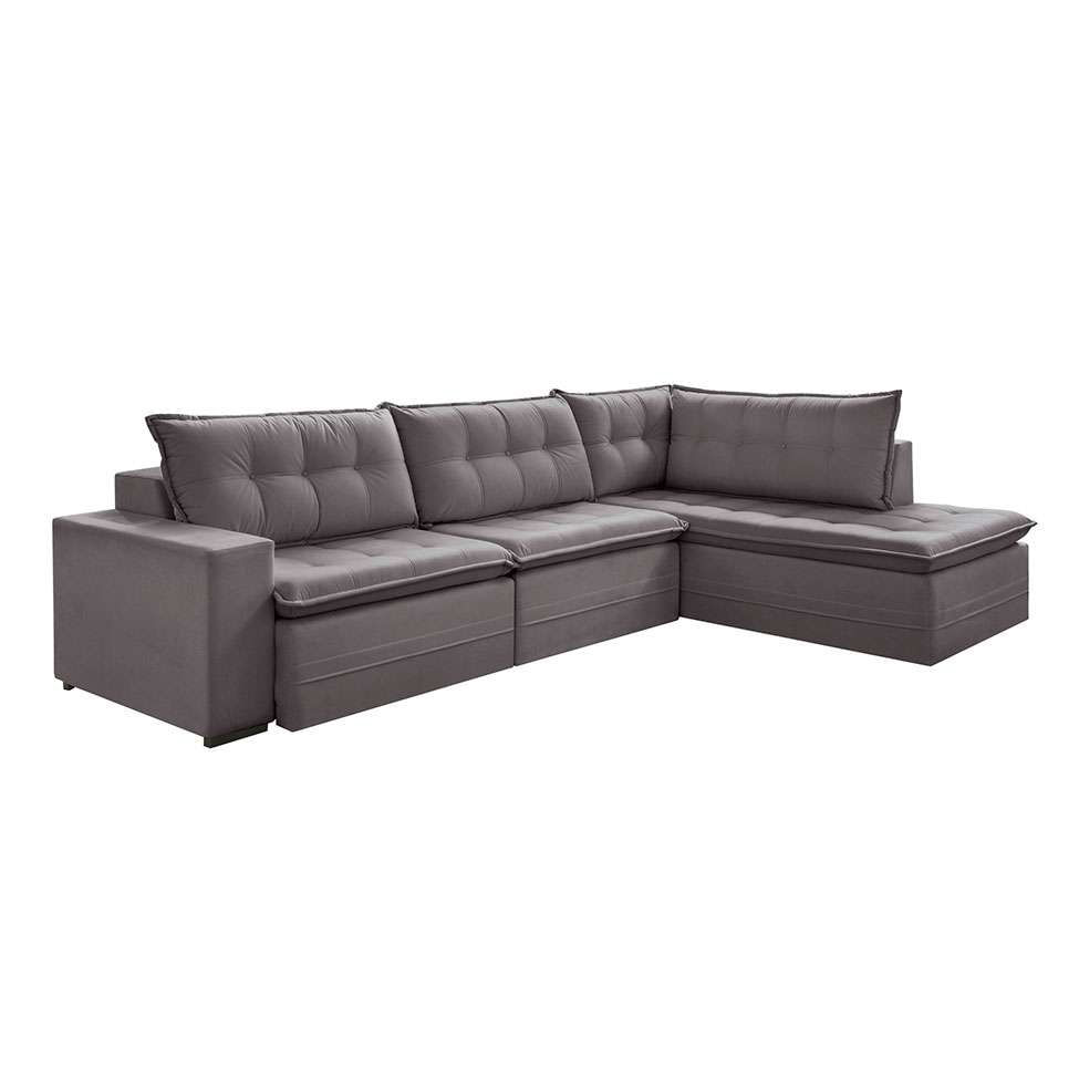 Sofá 5 Lugares Presidente com Chaise Direito Veludo Cinza 366 cm em Promoção | Ofertas na Americanas