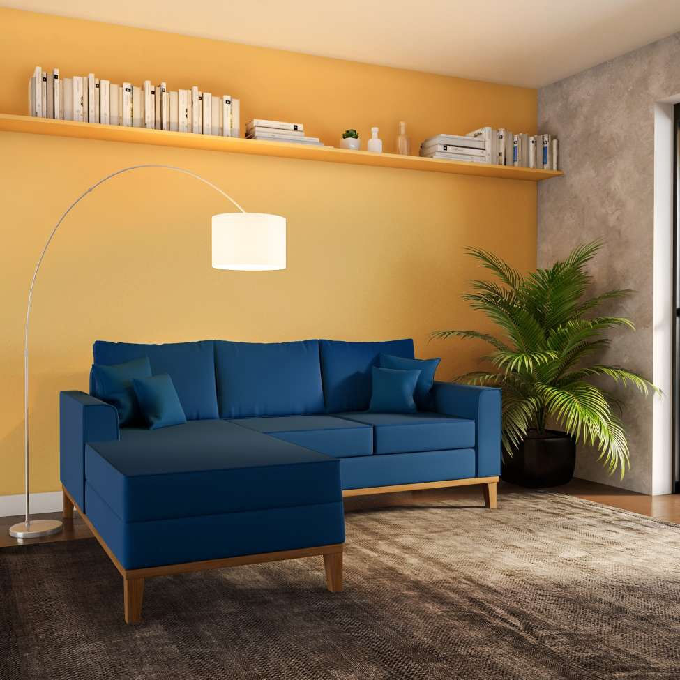 Sofá 3 Lugares Falcone Com Chaise Esquerdo Linho Azul Marinho em Promoção | Ofertas na Americanas