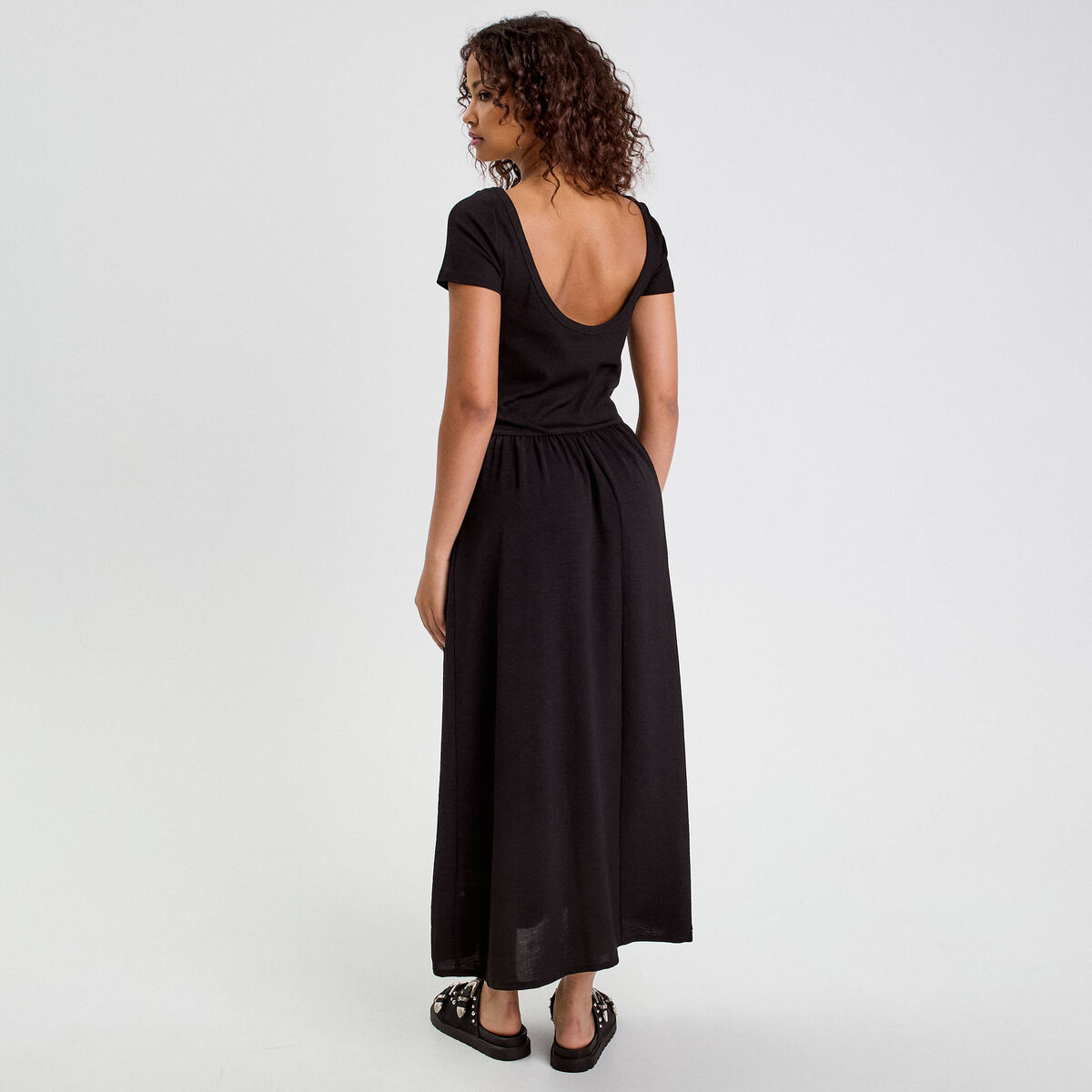 Robe longue évasée 2-en-1 noir femme