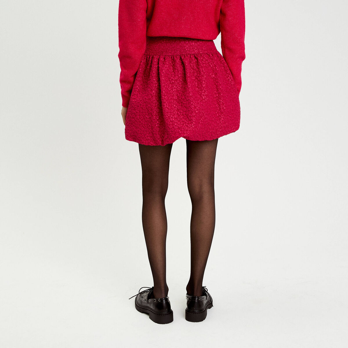 Jupe courte effet boule doublée rouge clair femme