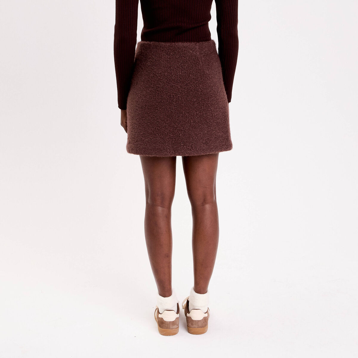 Jupe trapèze courte marron foncé femme