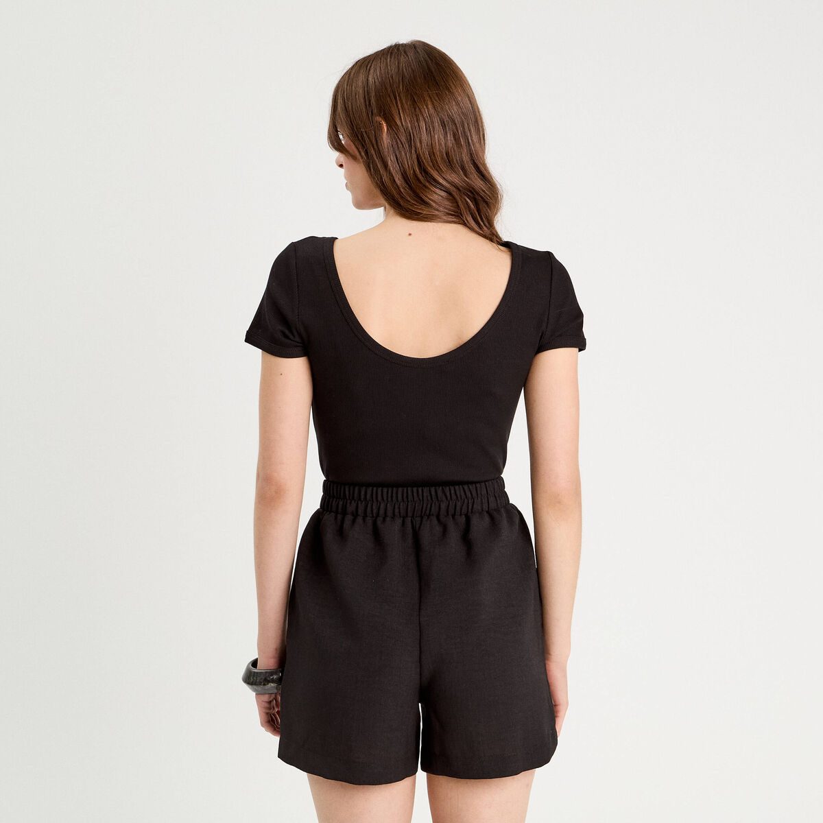 Combishort ceinturée noir femme