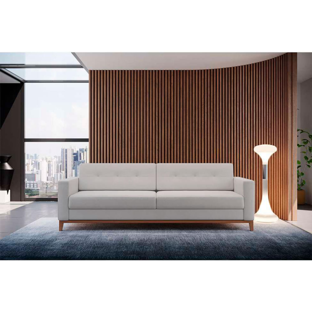 Sofá 3 Lugares Living Base de Madeira Linho Cotton Cru 210 cm
