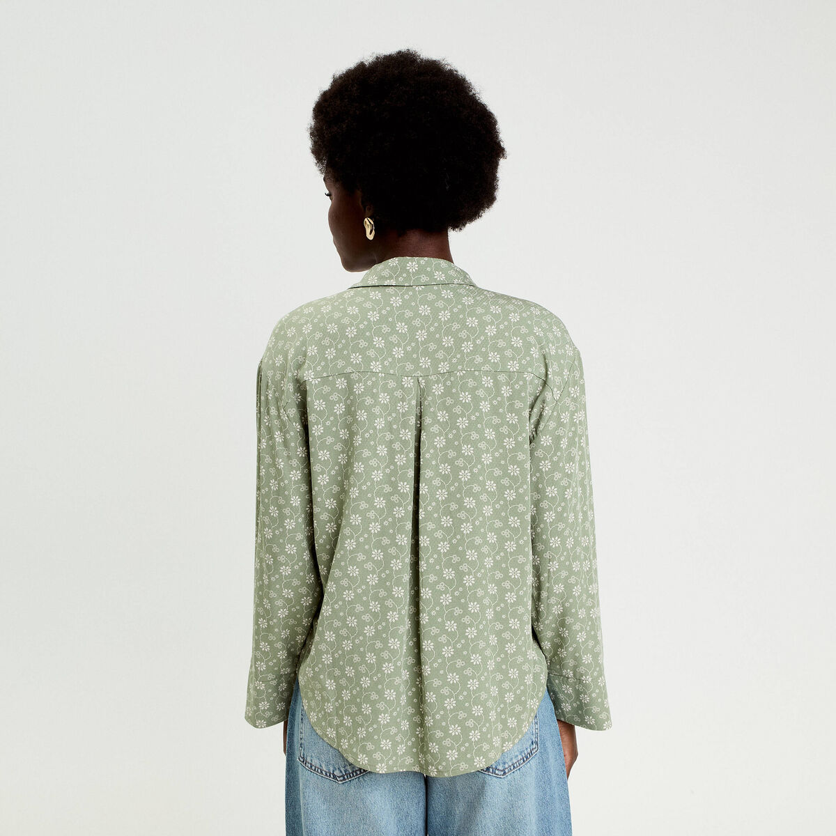 Vareuse droite courte col classique vert femme