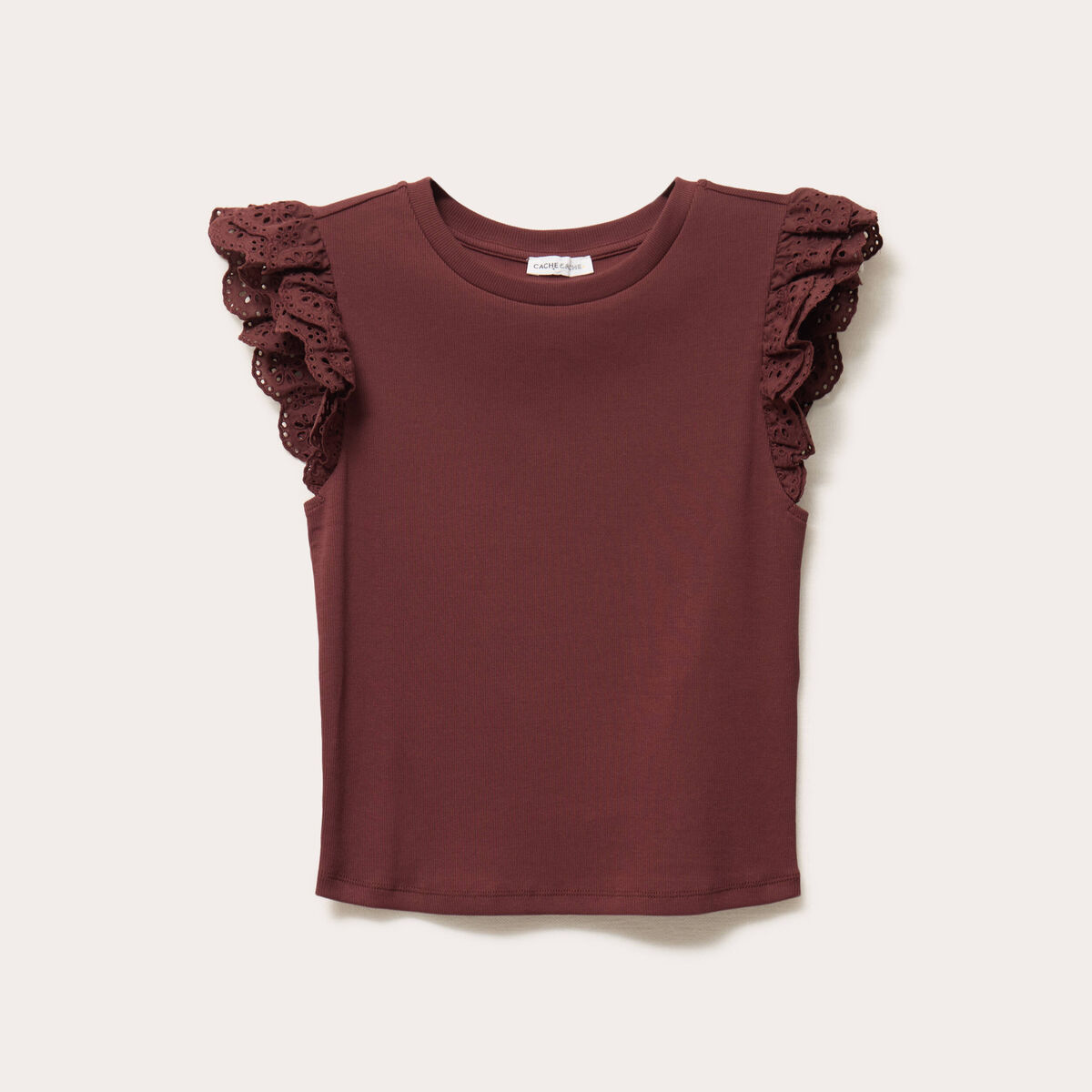 Débardeur volants brodés marron femme