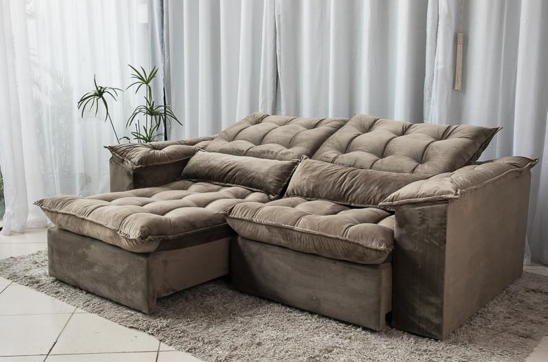Sofá Retrátil e Reclinável Ipanema 1,80m em Tecido Veludo C/pillow Nos Braços - Montagem Inclusa:beg