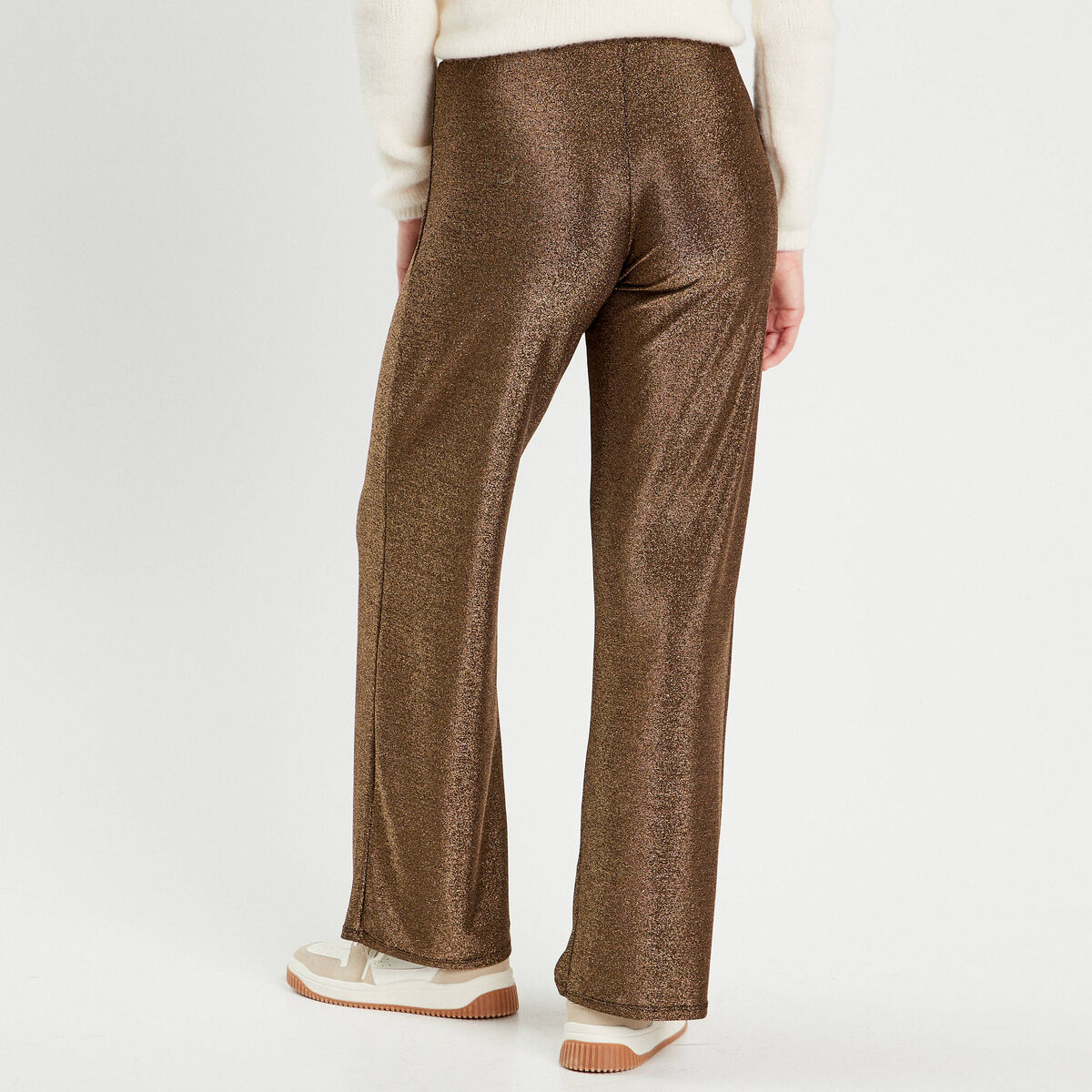 Pantalon large fils métallisés couleur or femme