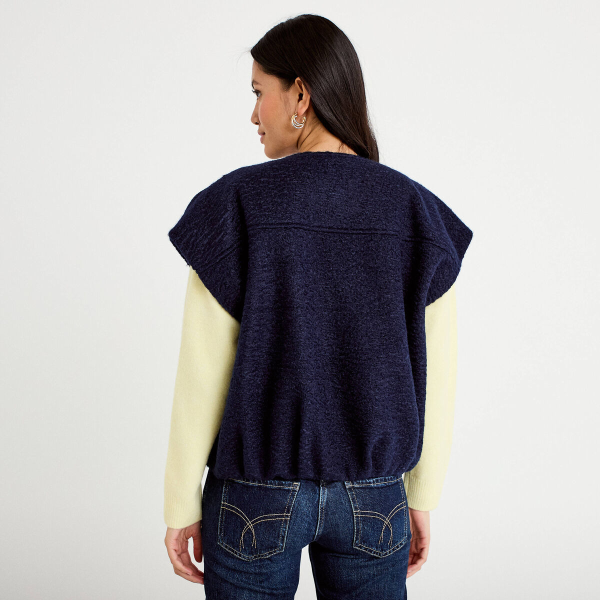 Veste oversize sans manches col rond bleu marine femme