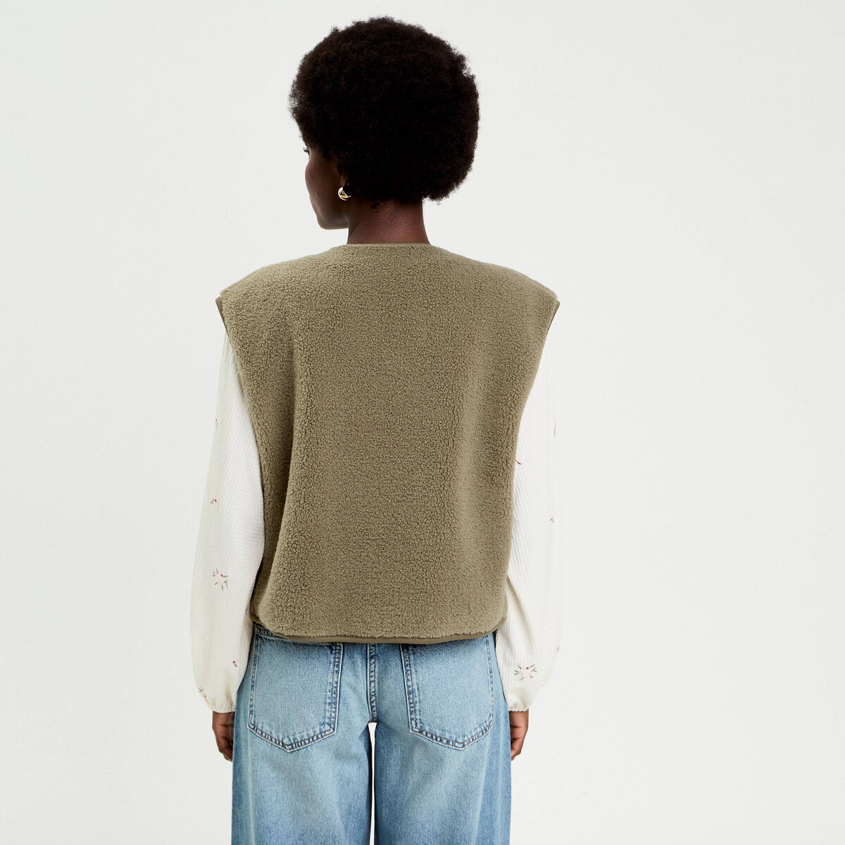 Gilet sans manches effet polaire vert kaki femme