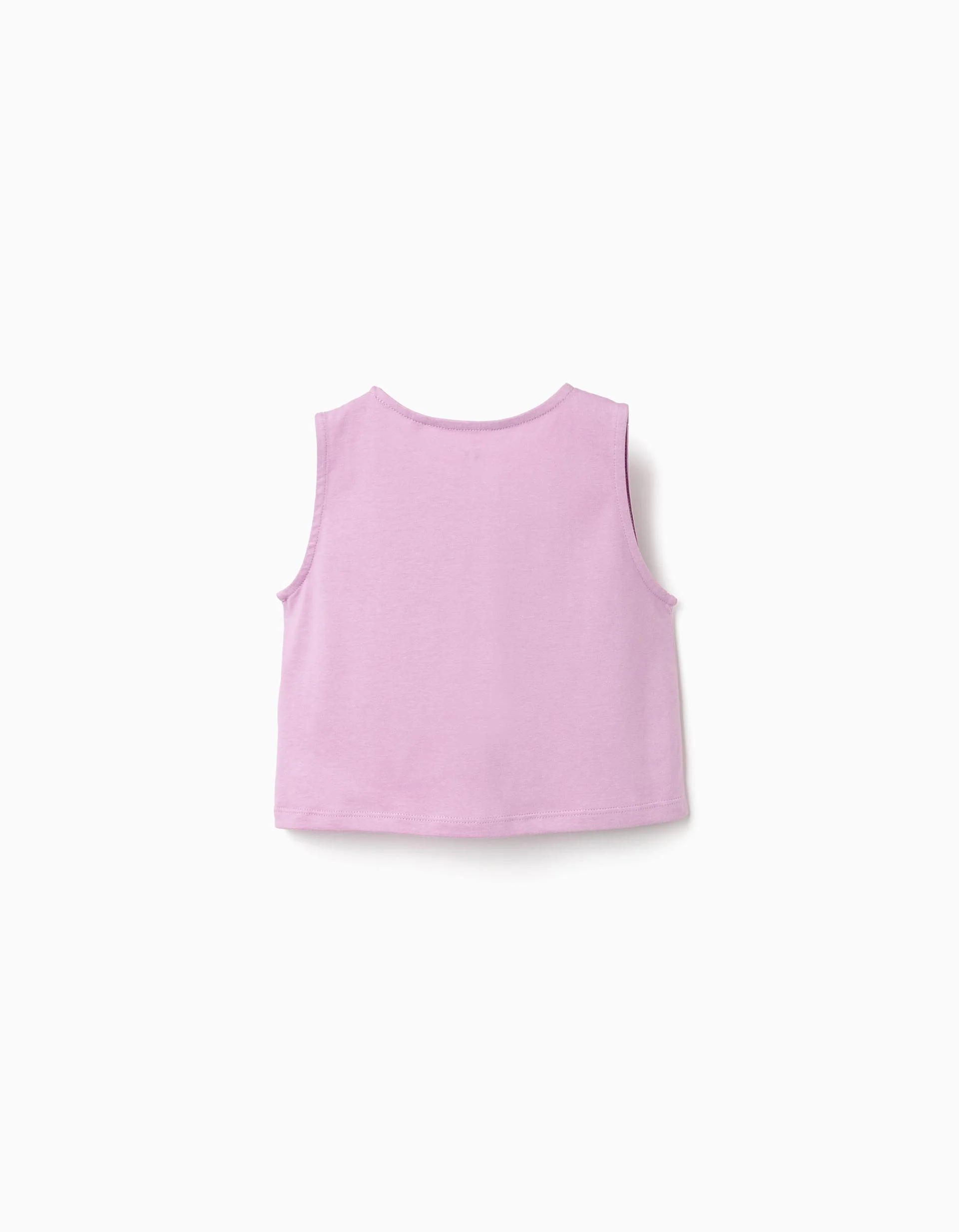 Sleeveless cropped cotton top with print for girls, lilac