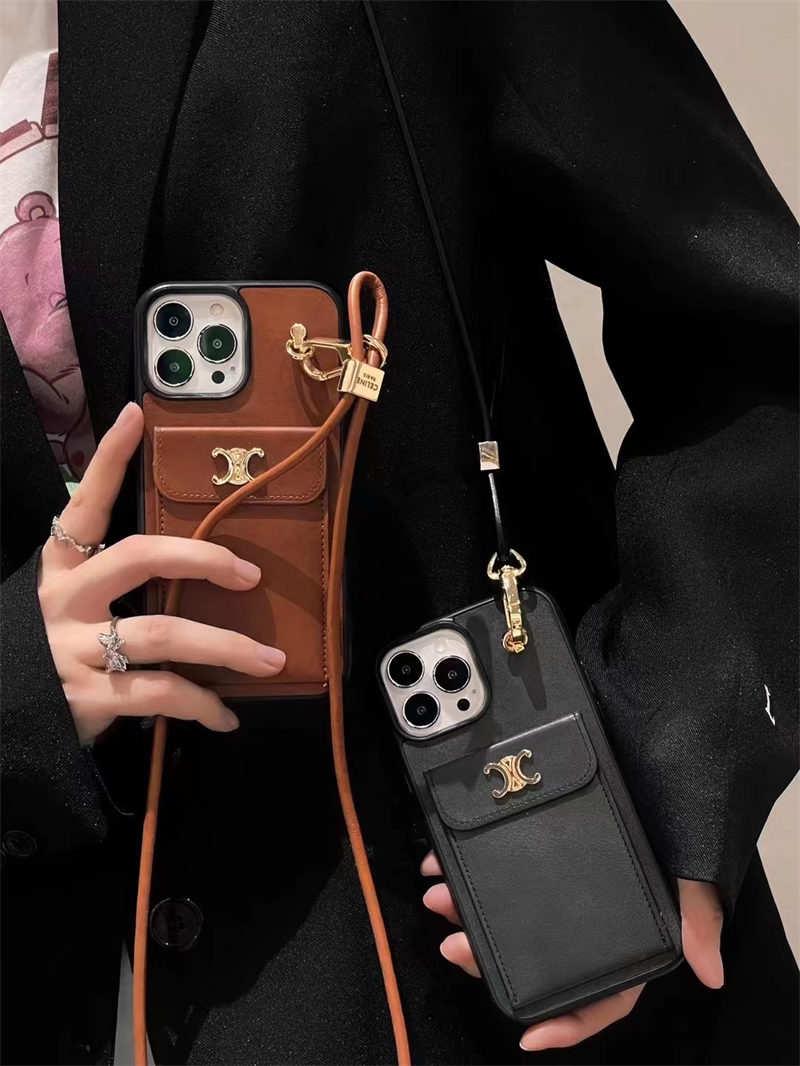 セリーヌ iphone17/17proケース celine スマホケース iphone16/15plus ケース カード 収納 ブランド iphone14/13ケース ネックストラップ iphone12/11pro/xs/xrケース 肩掛け おすすめ