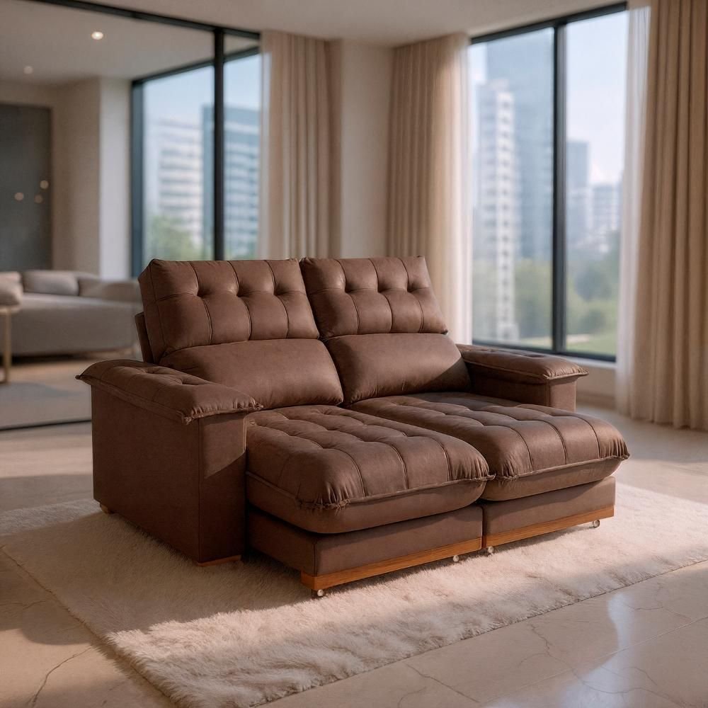 Sofá 2 Lugares 2,00m Retrátil e Reclinável Milano Bom Pastor Veludo Luxo Marrom