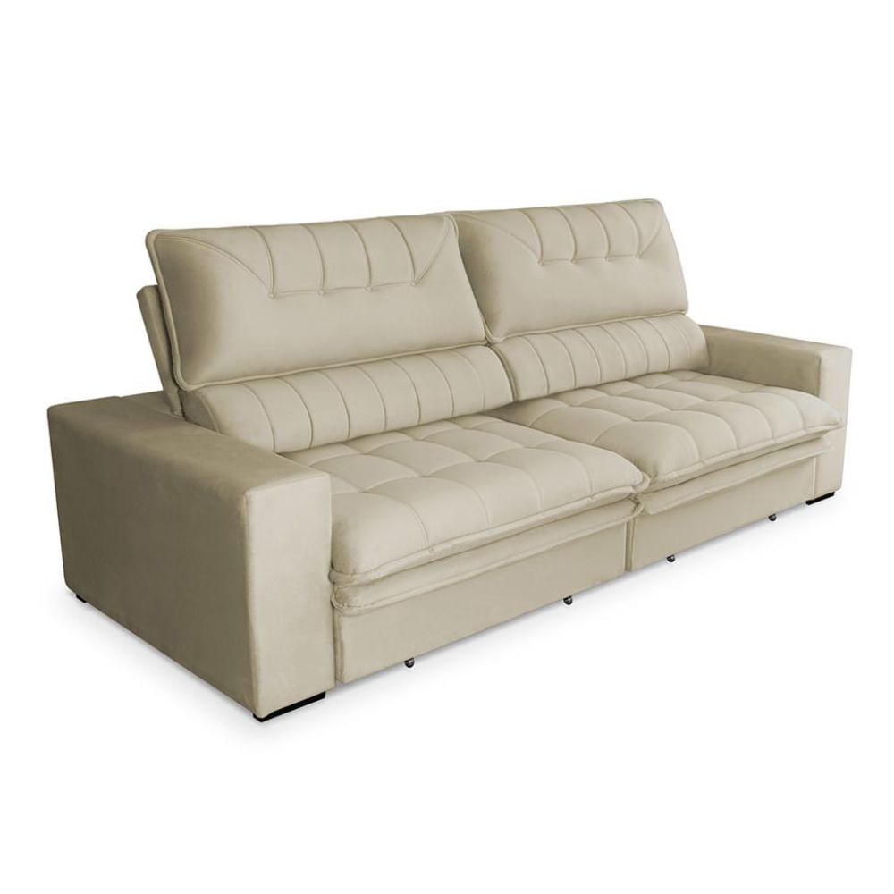 Sofá 3 Lugares Retrátil e Reclinável Mustang Veludo Bege 230 cm