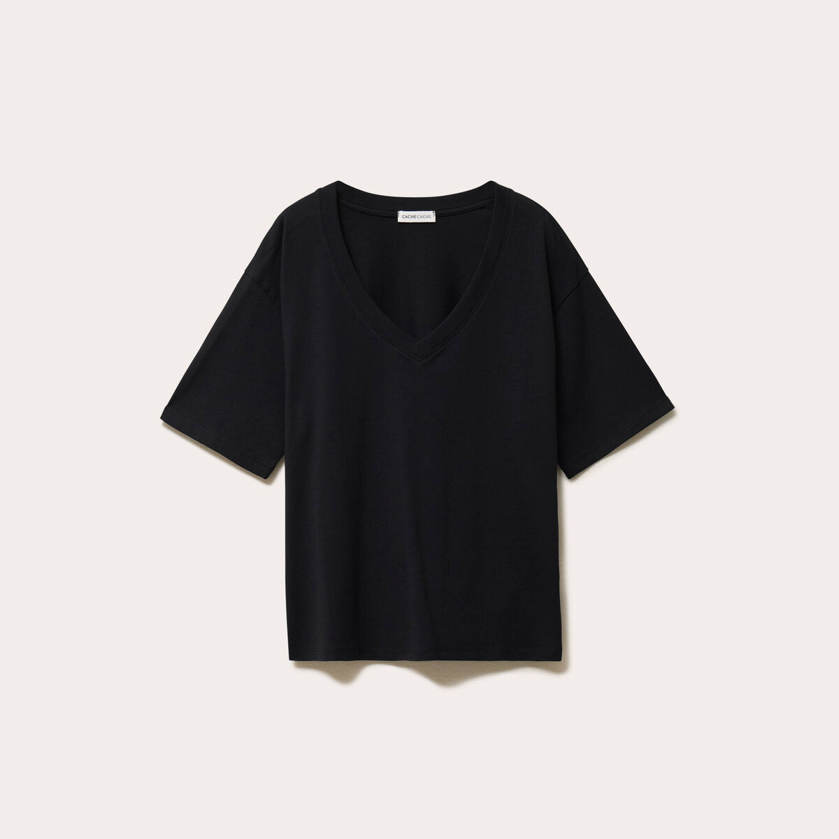 T-shirt col v manches courtes noir femme