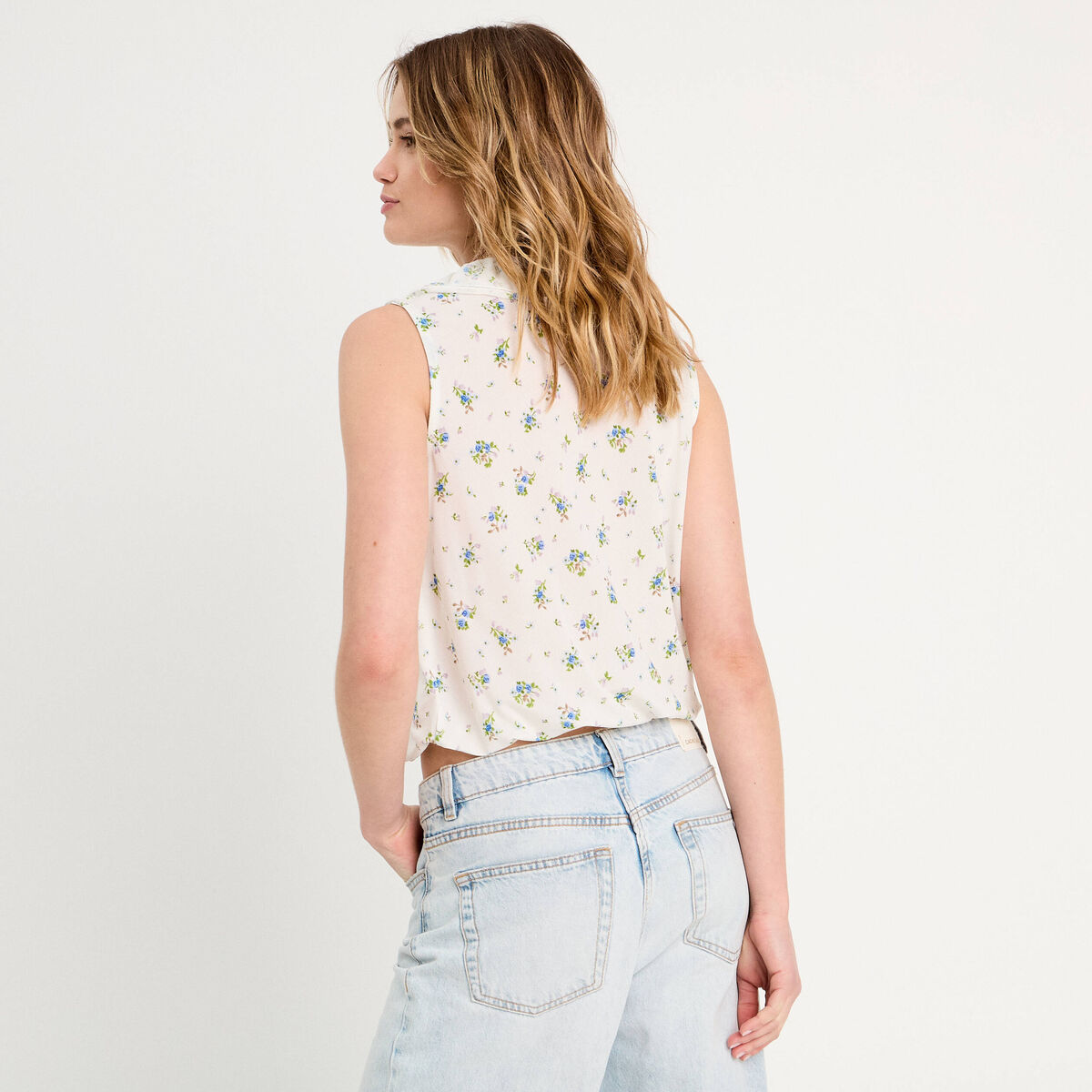 Blouse volants sans manches blanc femme