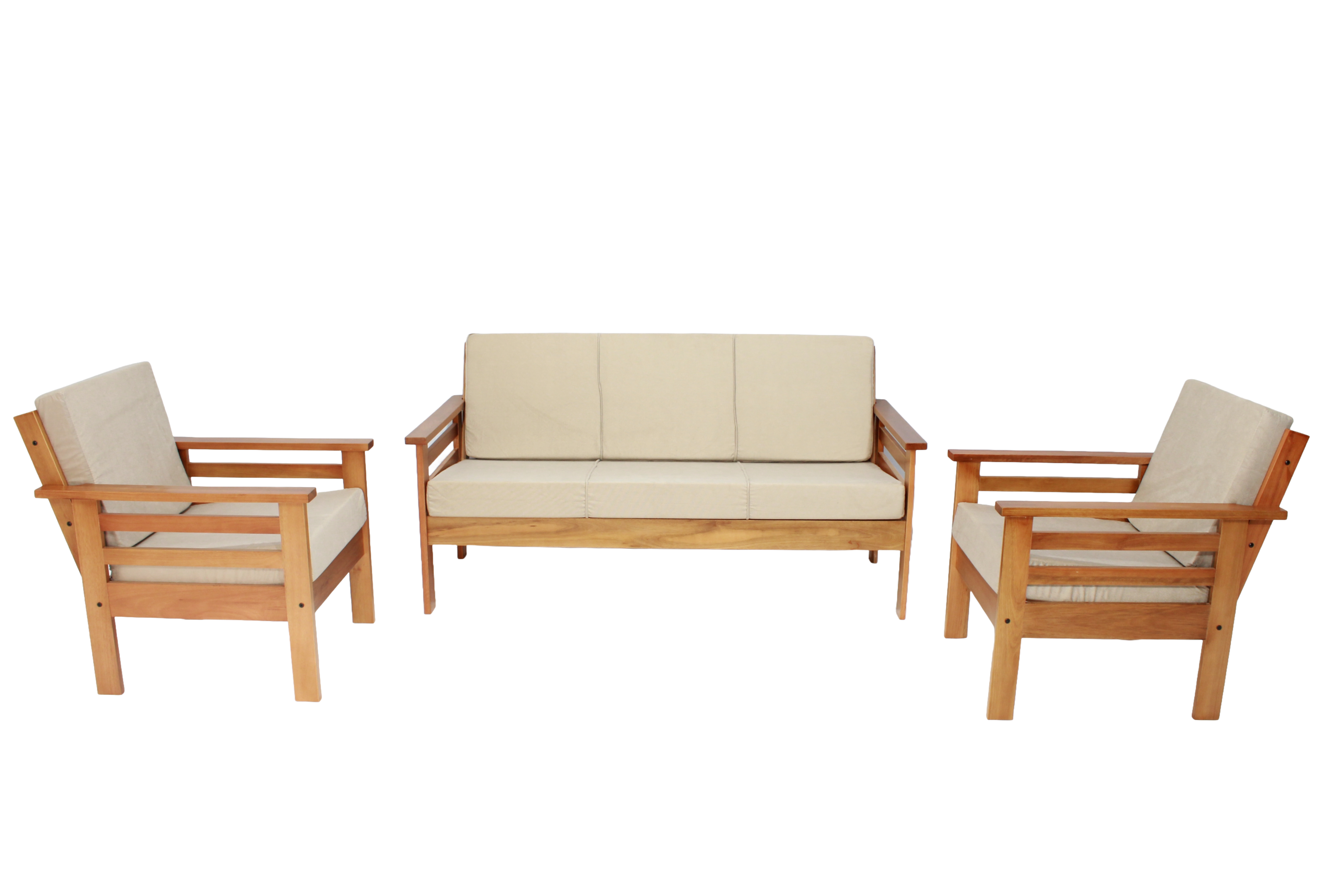 Sofá de Madeira Maciça 3 Lugares e 2 Poltronas