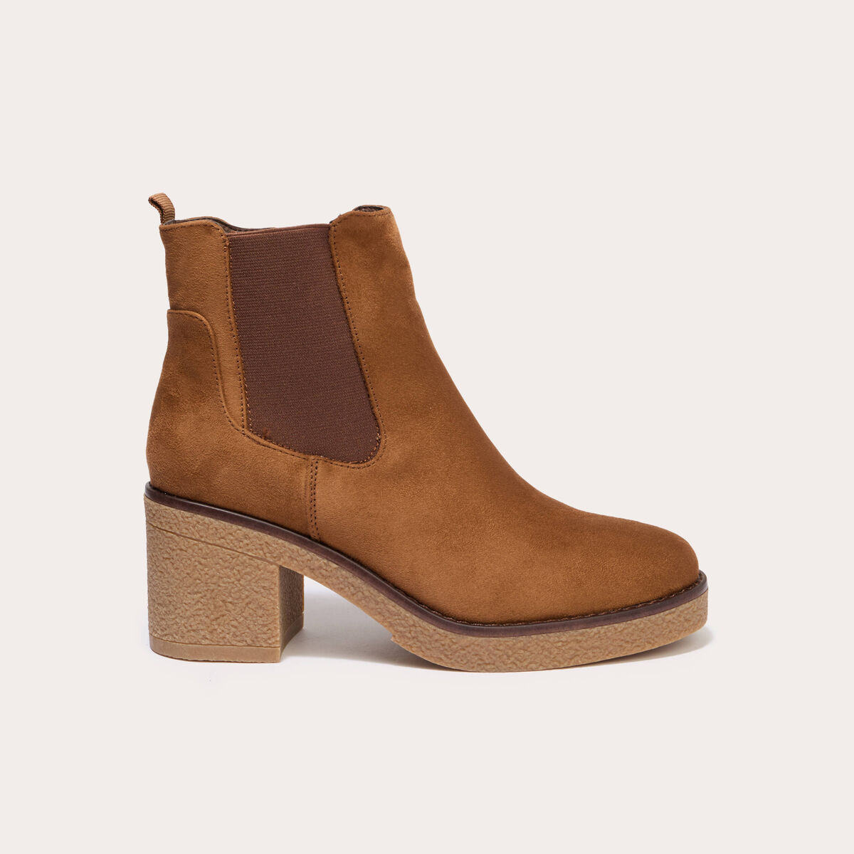 Bottines à talon aspect daim camel femme