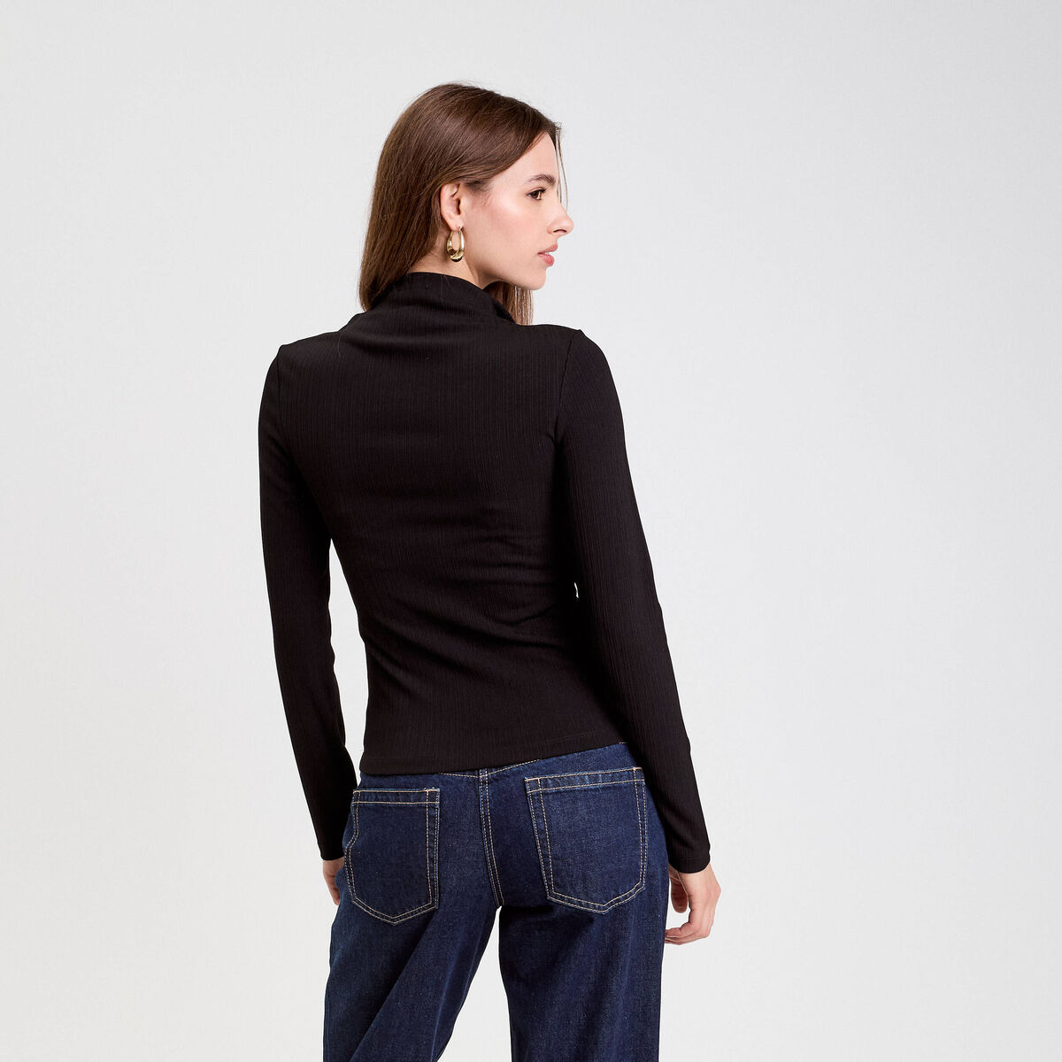 T-shirt cintré manches longues noir femme