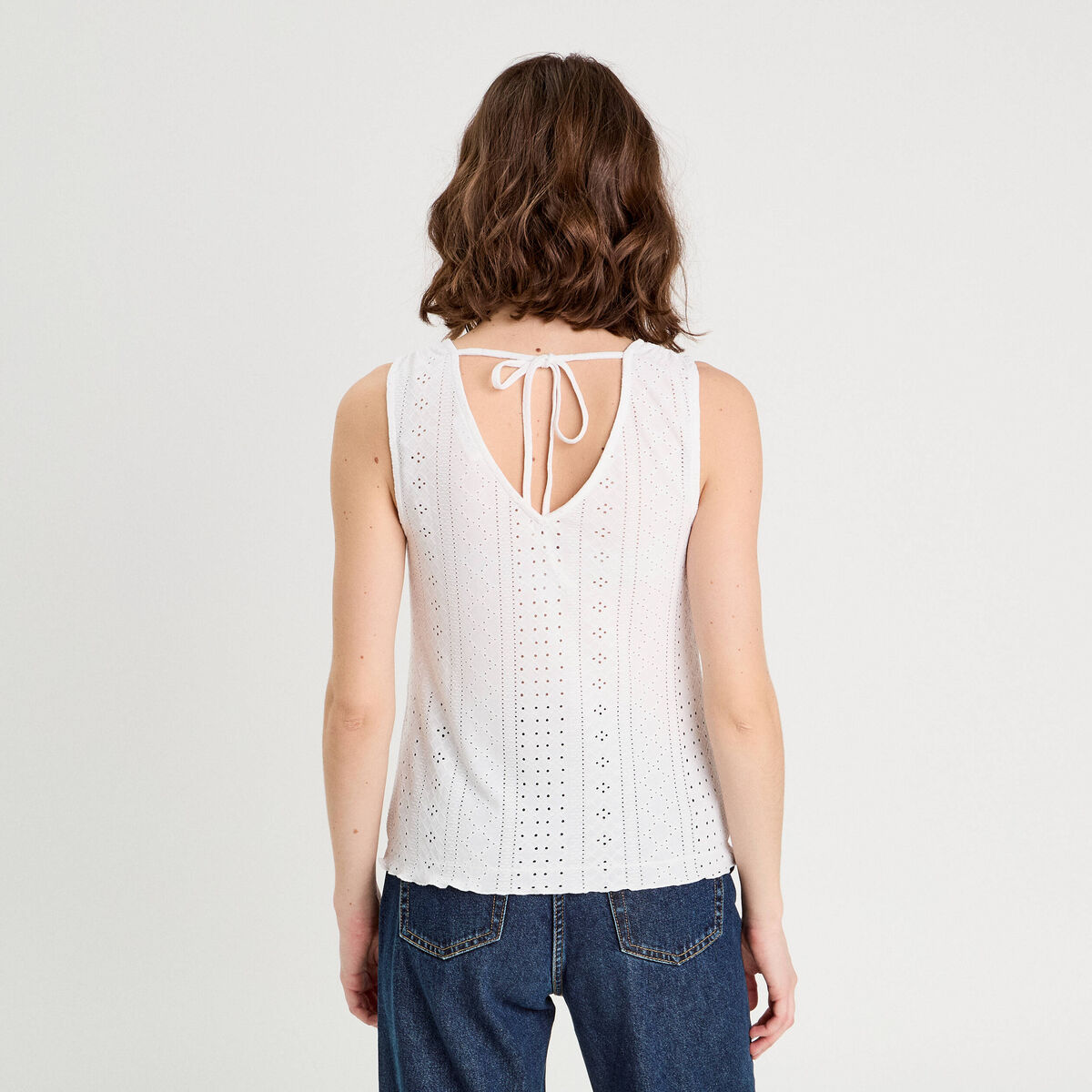 Débardeur broderie anglaise ecru femme