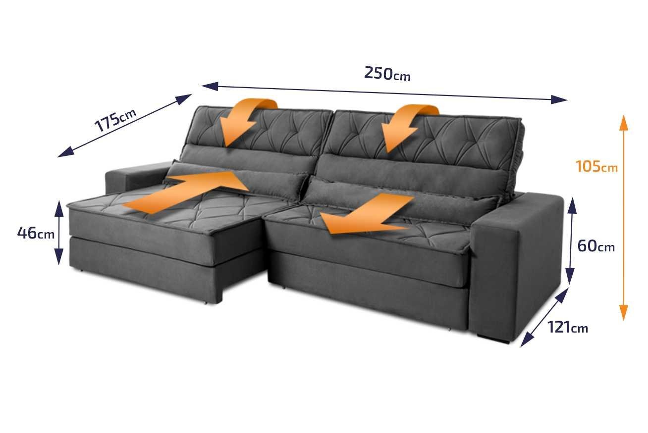 Sofá Retrátil Reclinável 250cm Albany Suede Velut com Molas Ensacadas - King House