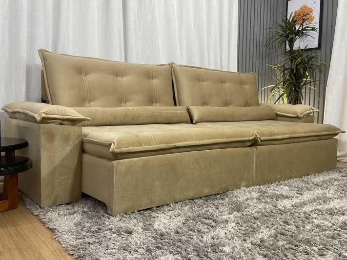 Sofá Retrátil Reclinável 2,00 M Bege 511 Tijuca Plus