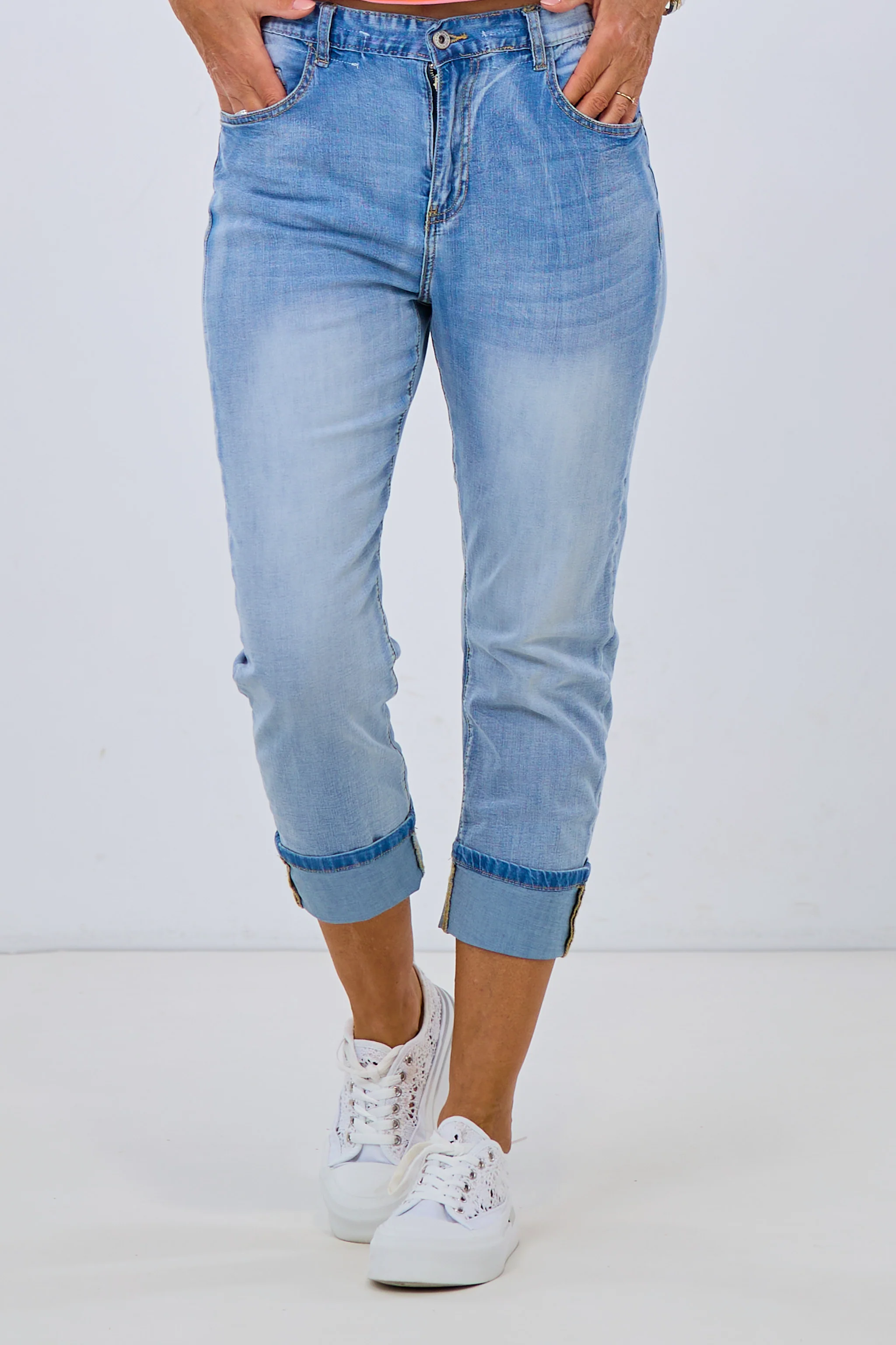 7/8 Jeans mit Aufschlag, hellblau